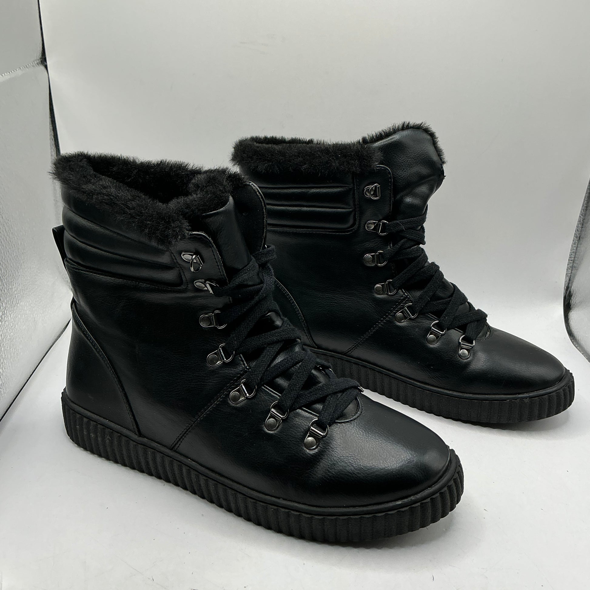 M&S black ankle boots with faux fur