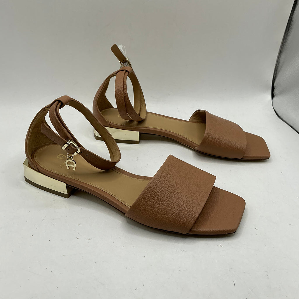 Aigner, low heeled leather sandals with ankle strap