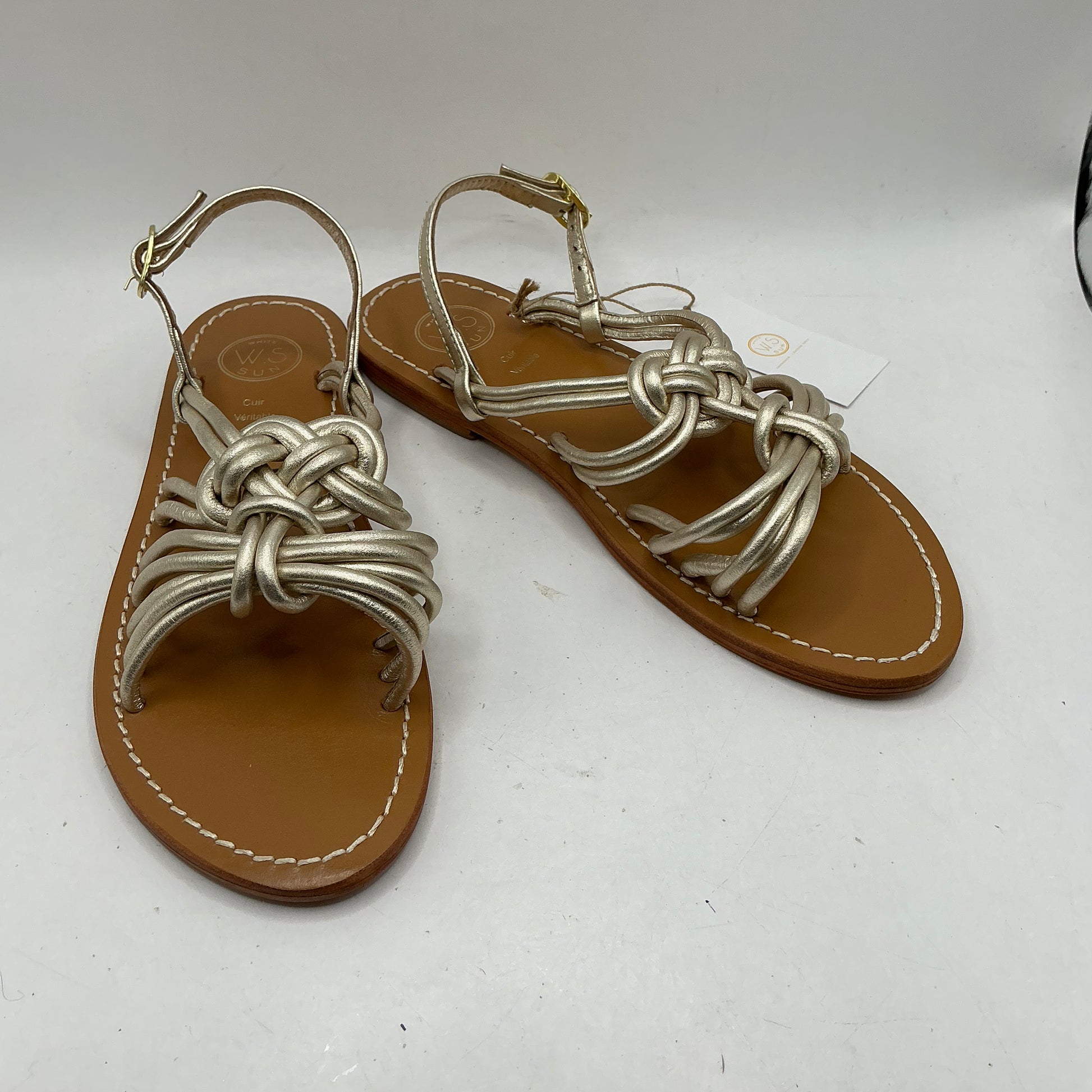 White Sun, Strappy gold leather sandals