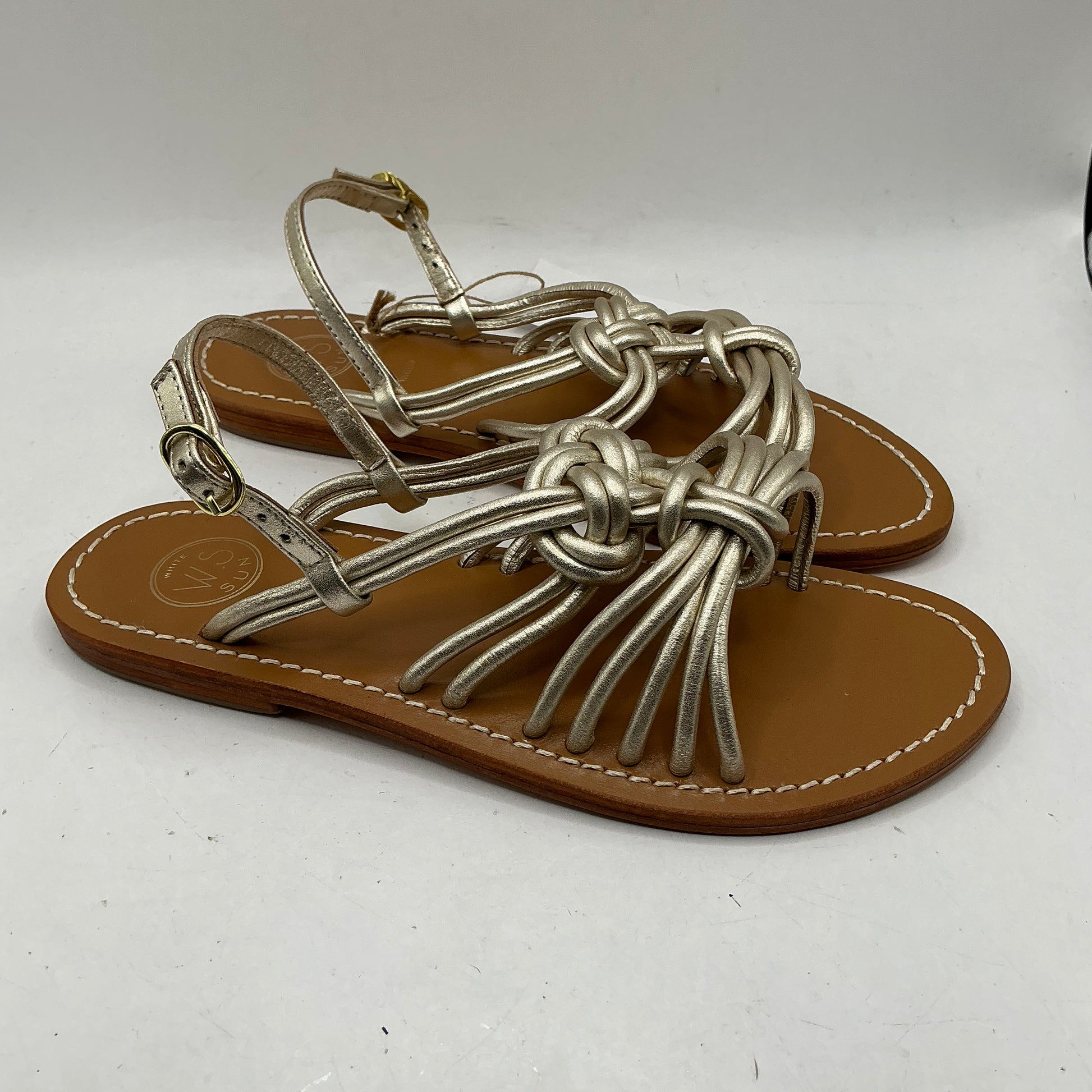 White Sun, Strappy gold leather sandals