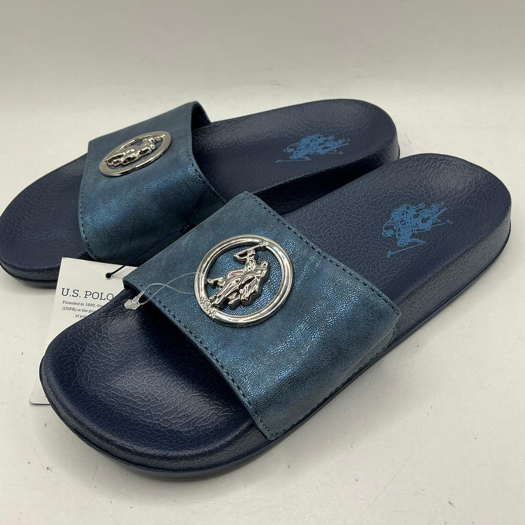 US Polo Assn, blue metallic sliders