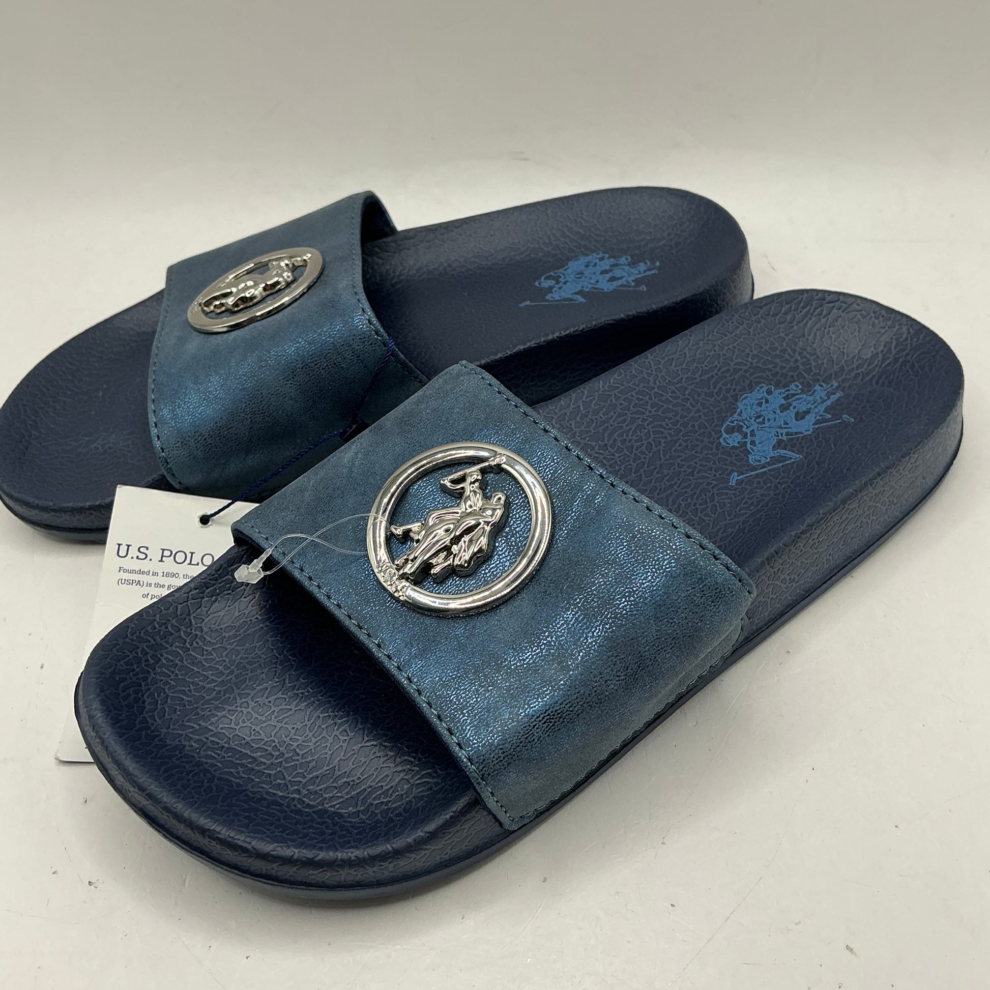 US Polo Assn, blue metallic sliders