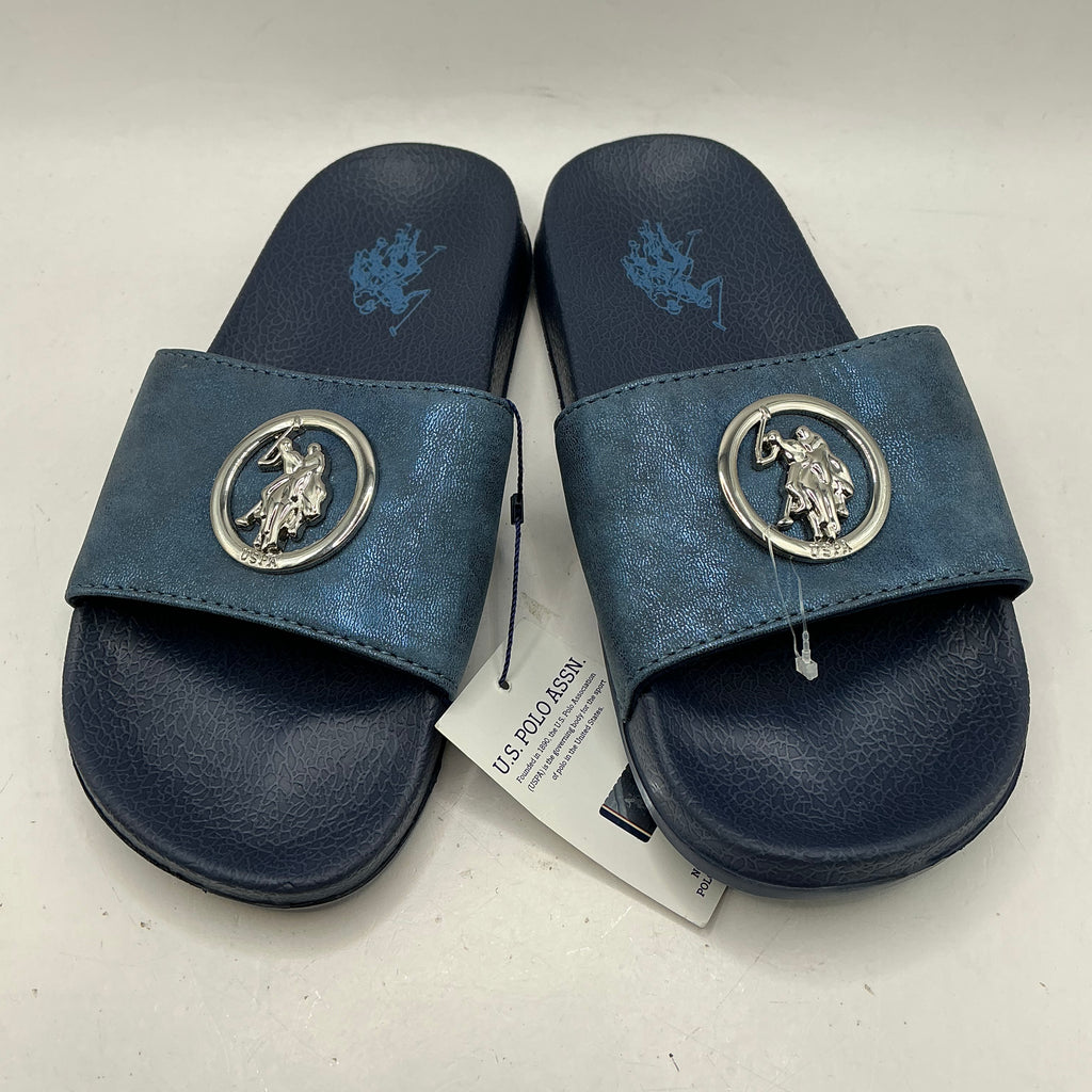 US Polo Assn, blue metallic sliders