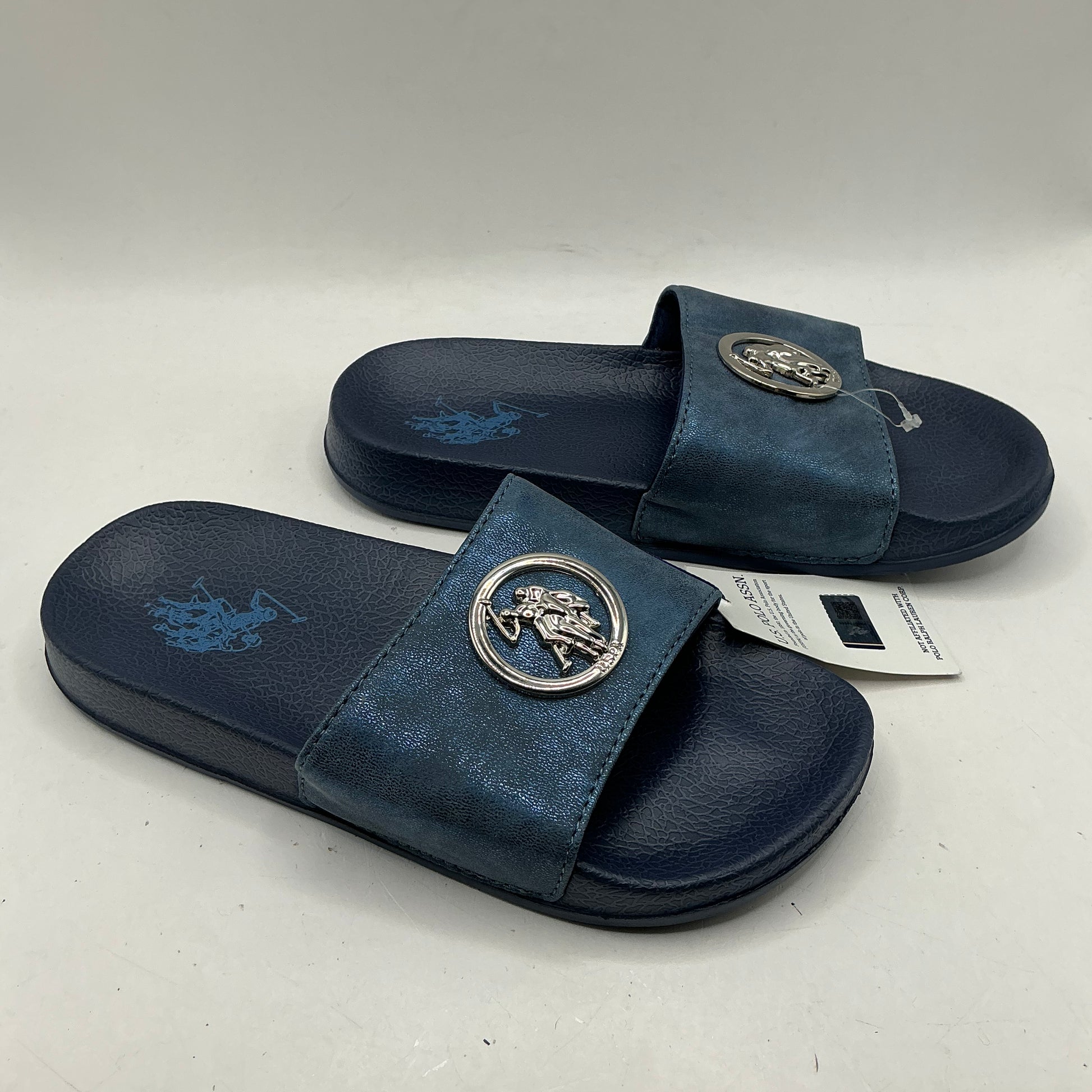 US Polo Assn, blue metallic sliders