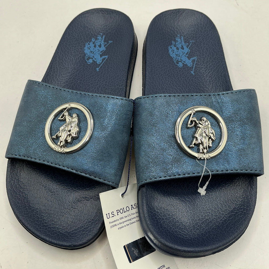 US Polo Assn, blue metallic sliders