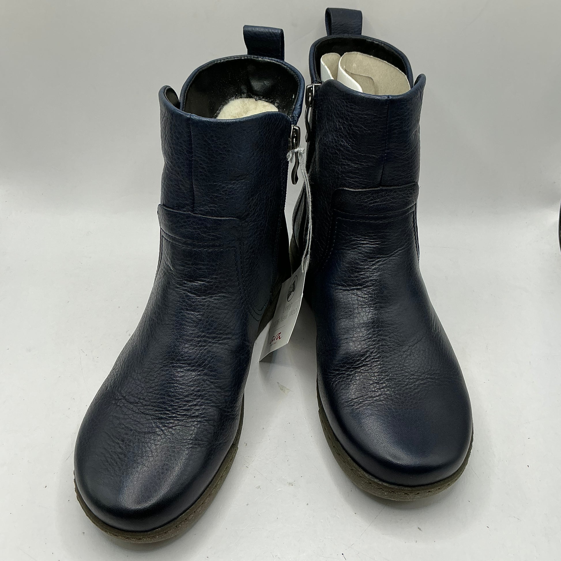 Ara, Dakota, soft navy leather ankle boots with warm wool lining