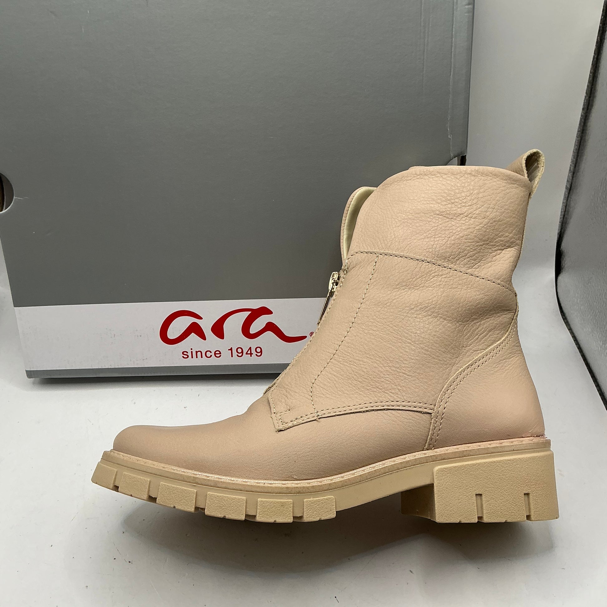 Ara, Dover, soft nude leather ankle boots with ornamental zip