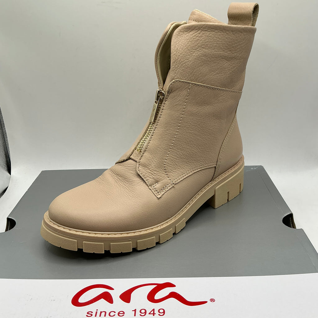 Ara, Dover, soft nude leather ankle boots with ornamental zip