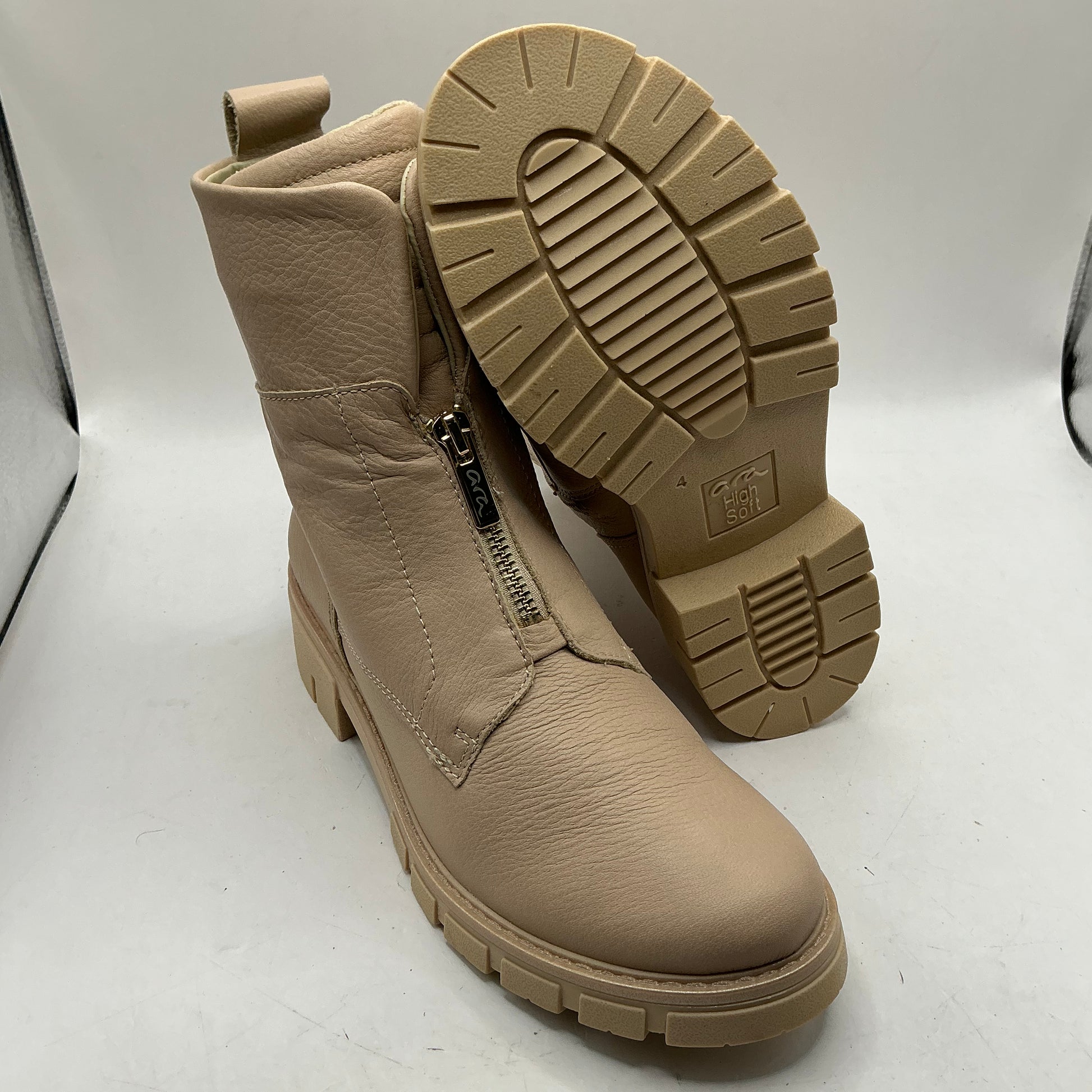 Ara, Dover, soft nude leather ankle boots with ornamental zip