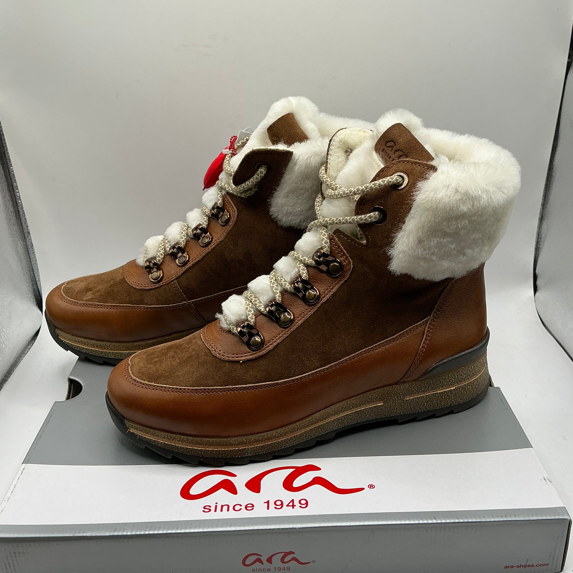 Ara, Osaka, cognac leather and suede ankle boots with wool lining