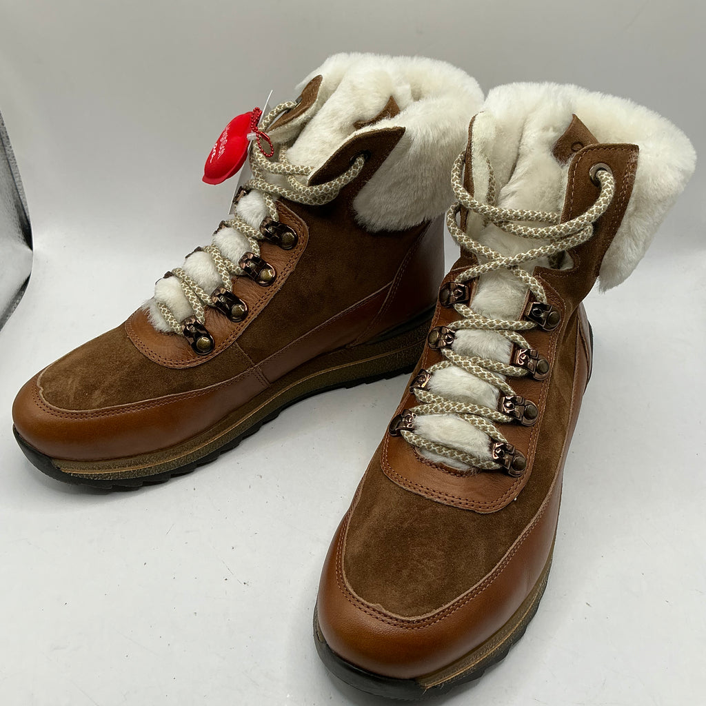 Ara, Osaka, cognac leather and suede ankle boots with wool lining