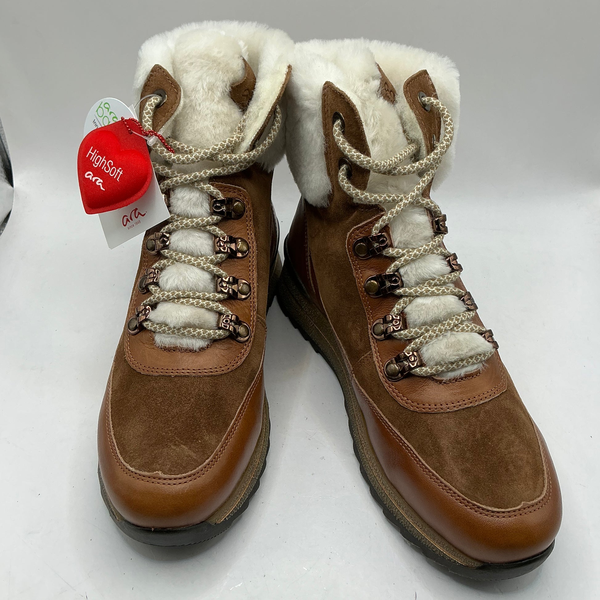 Ara, Osaka, cognac leather and suede ankle boots with wool lining