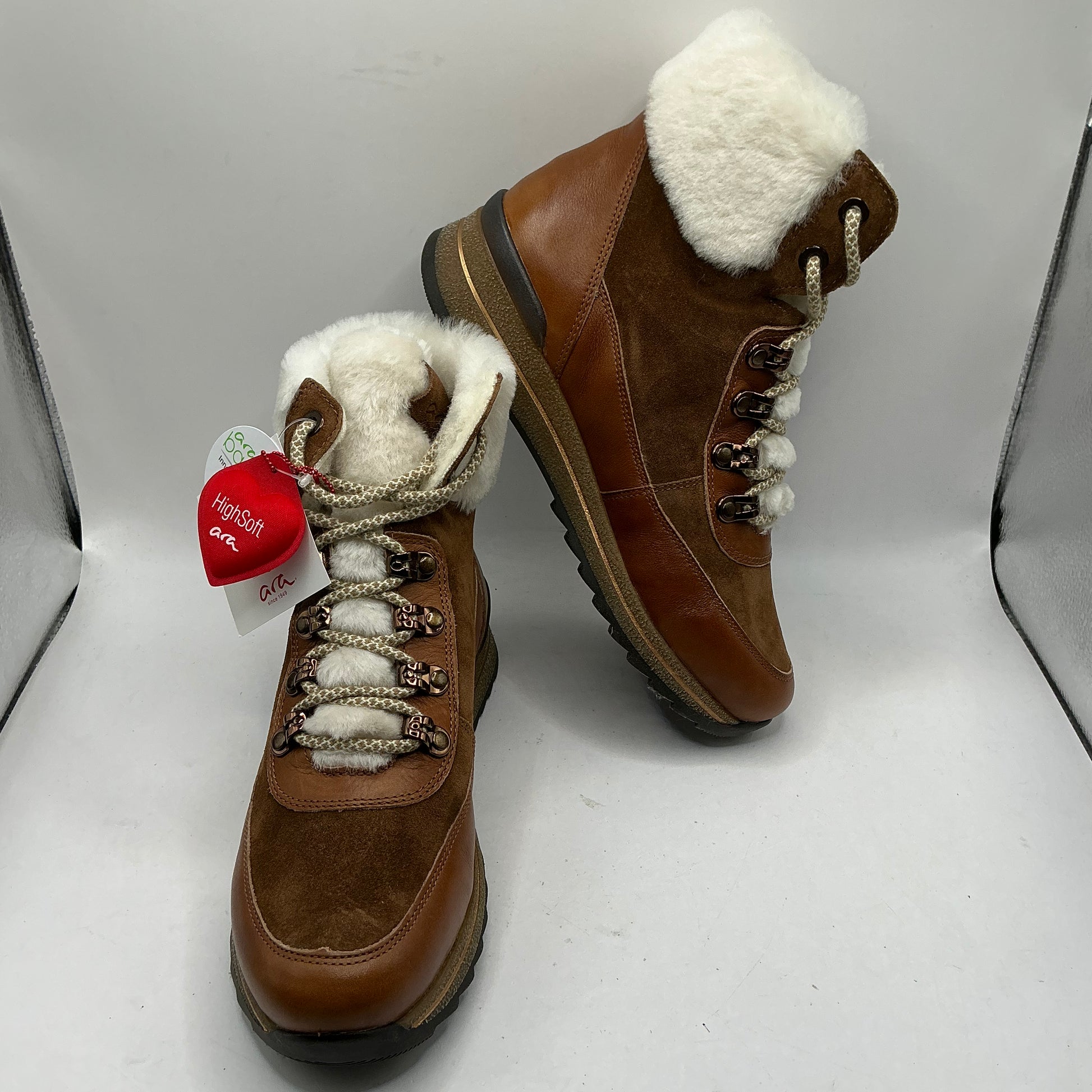 Ara, Osaka, cognac leather and suede ankle boots with wool lining