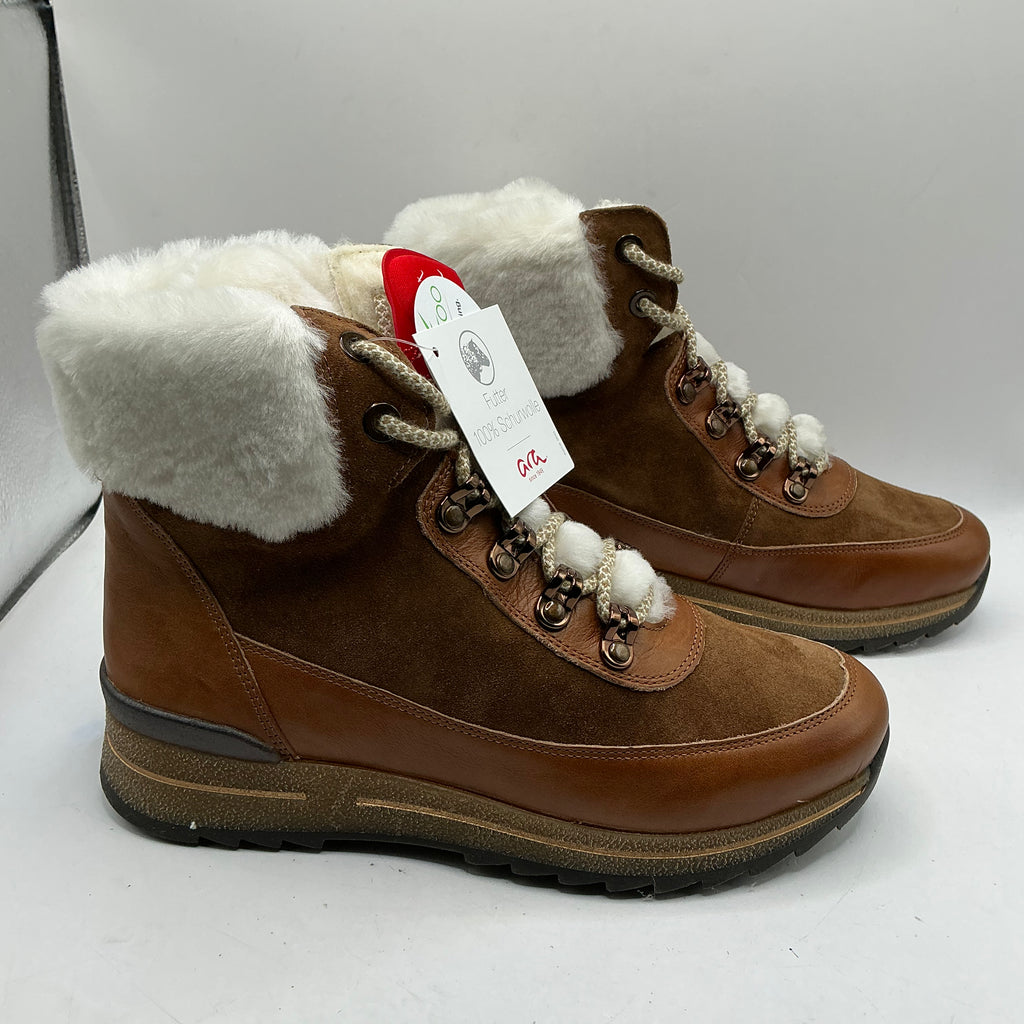 Ara, Osaka, cognac leather and suede ankle boots with wool lining