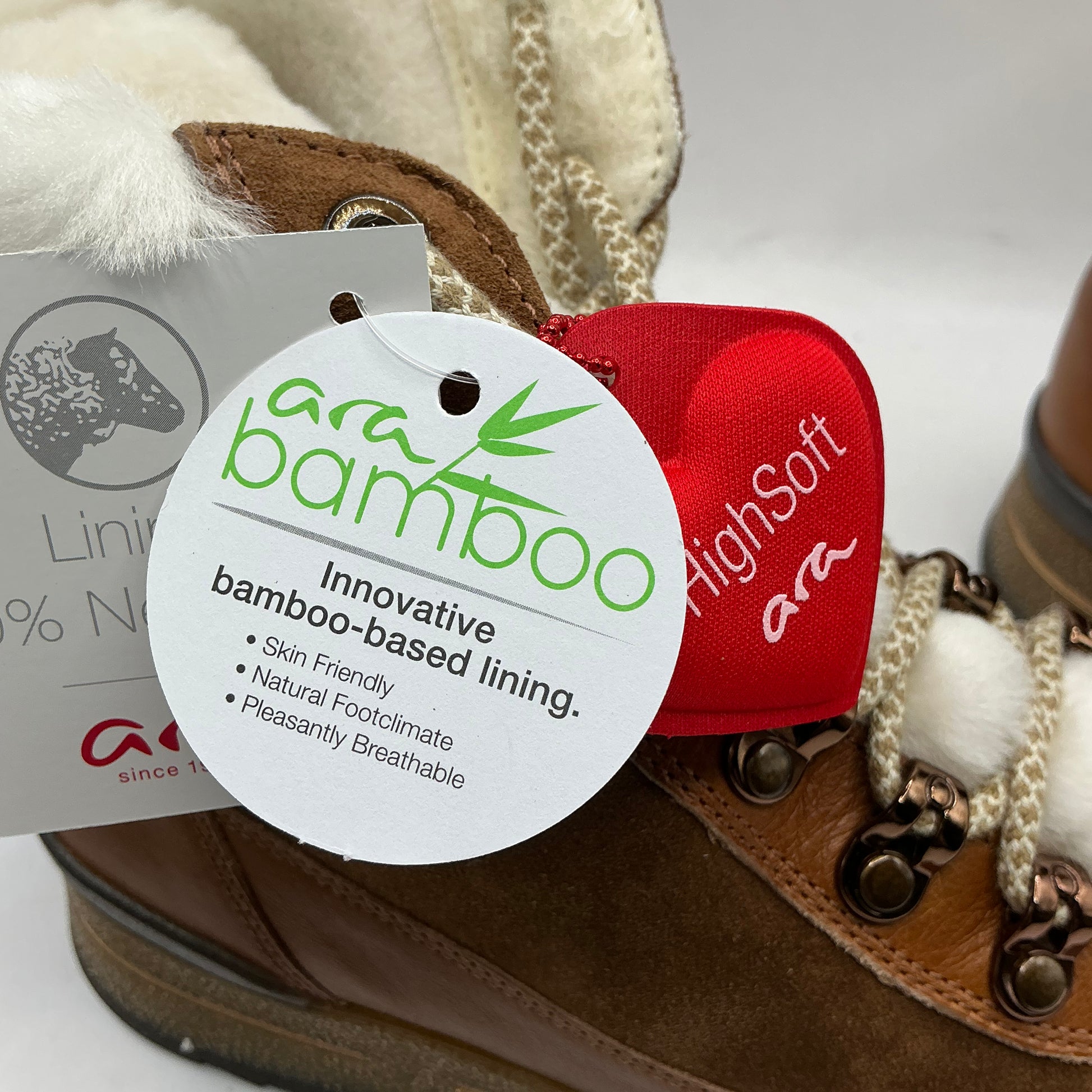 Ara, Osaka, cognac leather and suede ankle boots with wool lining