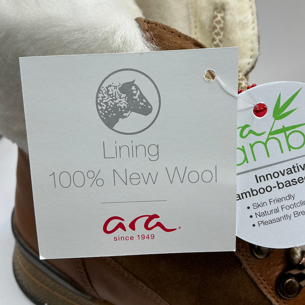 Ara, Osaka, cognac leather and suede ankle boots with wool lining