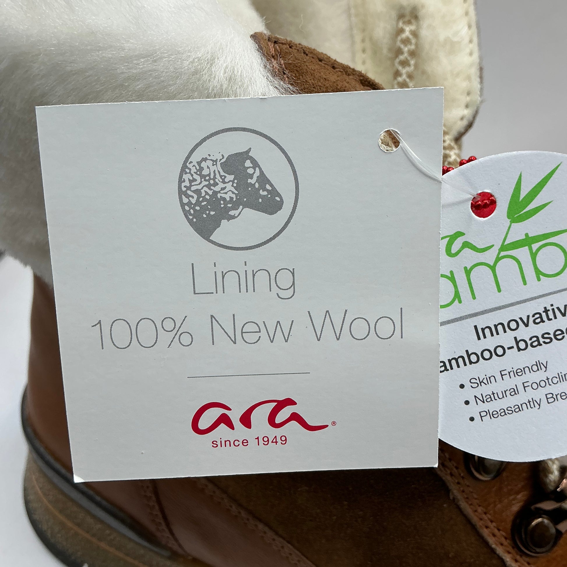 Ara, Osaka, cognac leather and suede ankle boots with wool lining