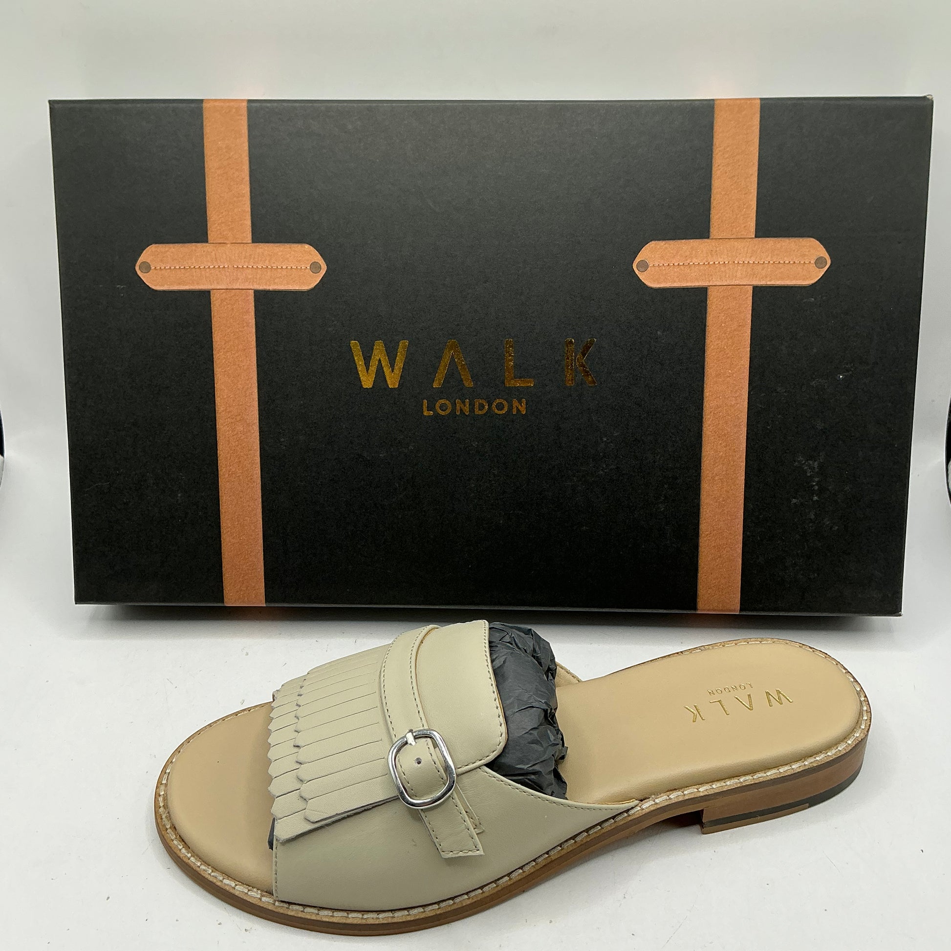 Walk London, Portofino off white leather mule sandals