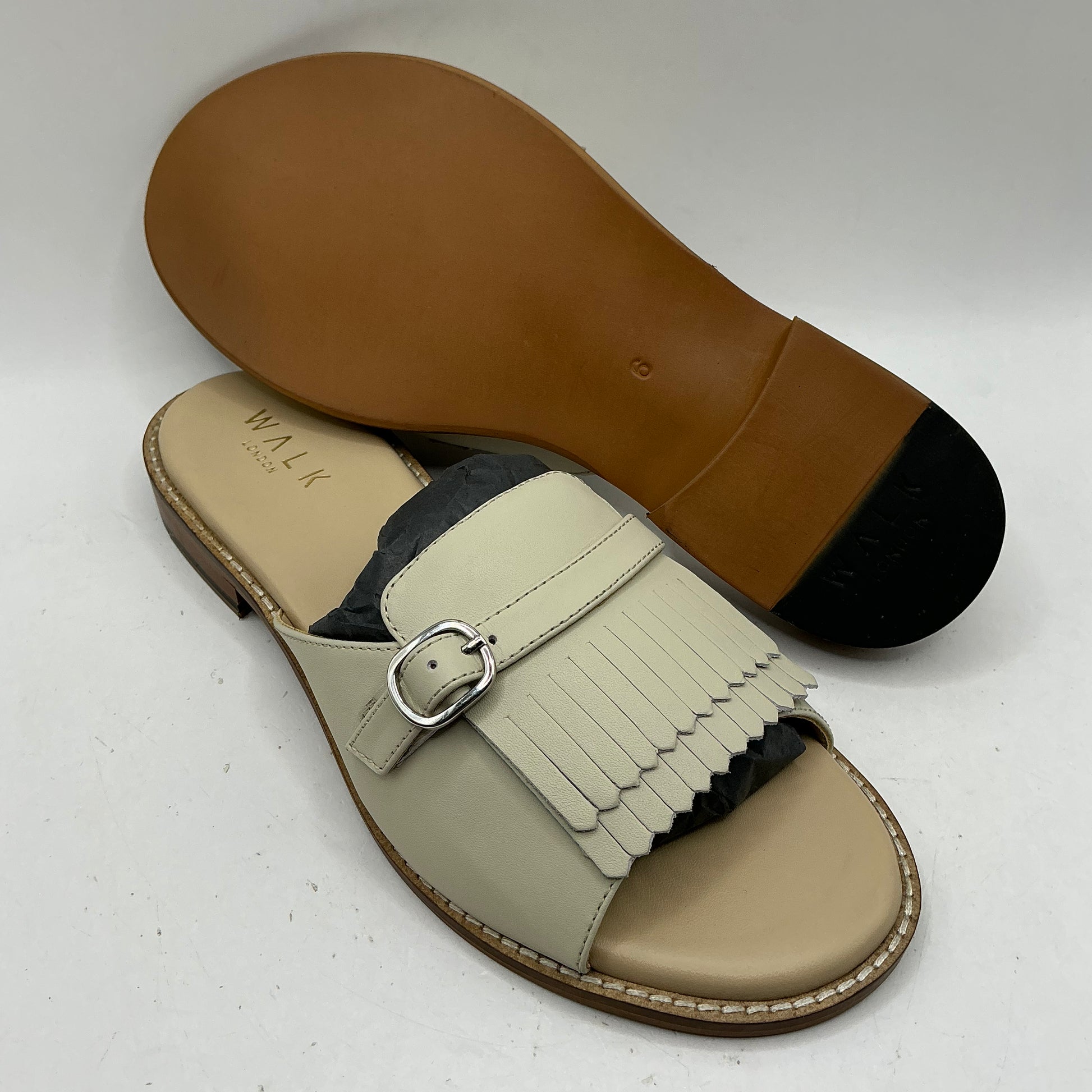 Walk London, Portofino off white leather mule sandals