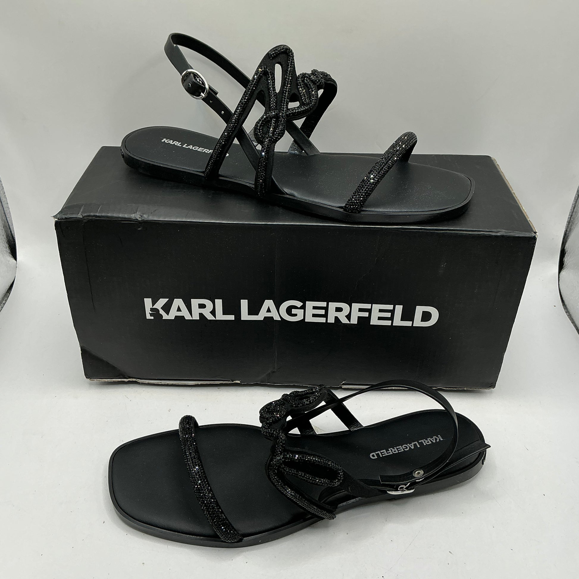 Karl Lagerfeld, Signature black sparkle sandals