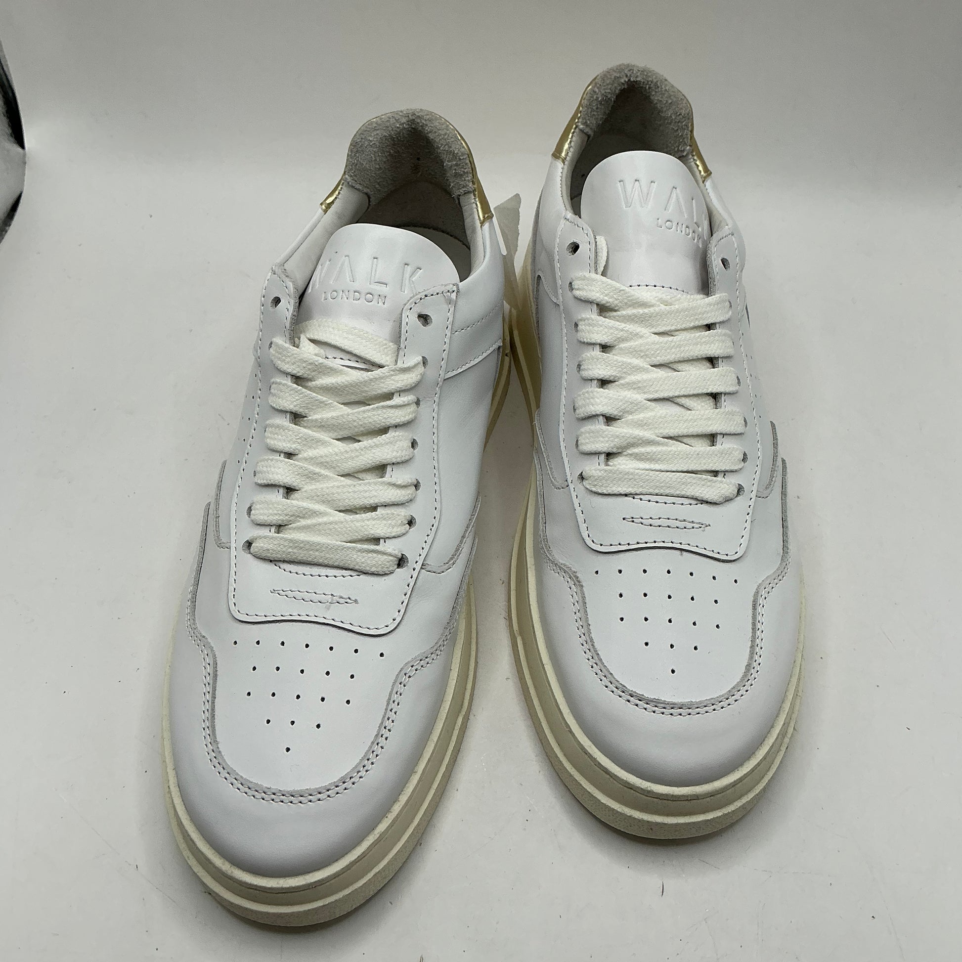 Walk London, white leather trainers