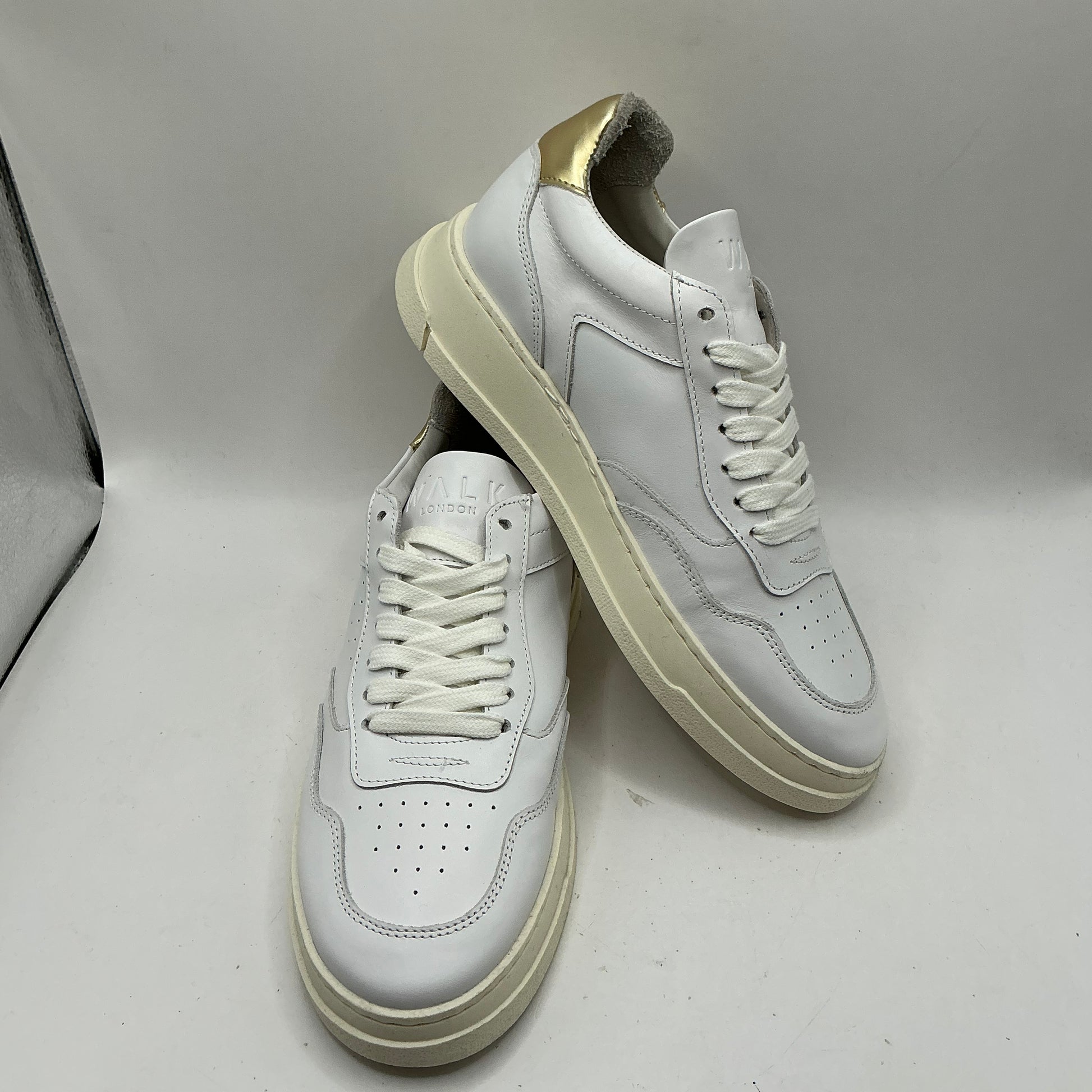Walk London, white leather trainers