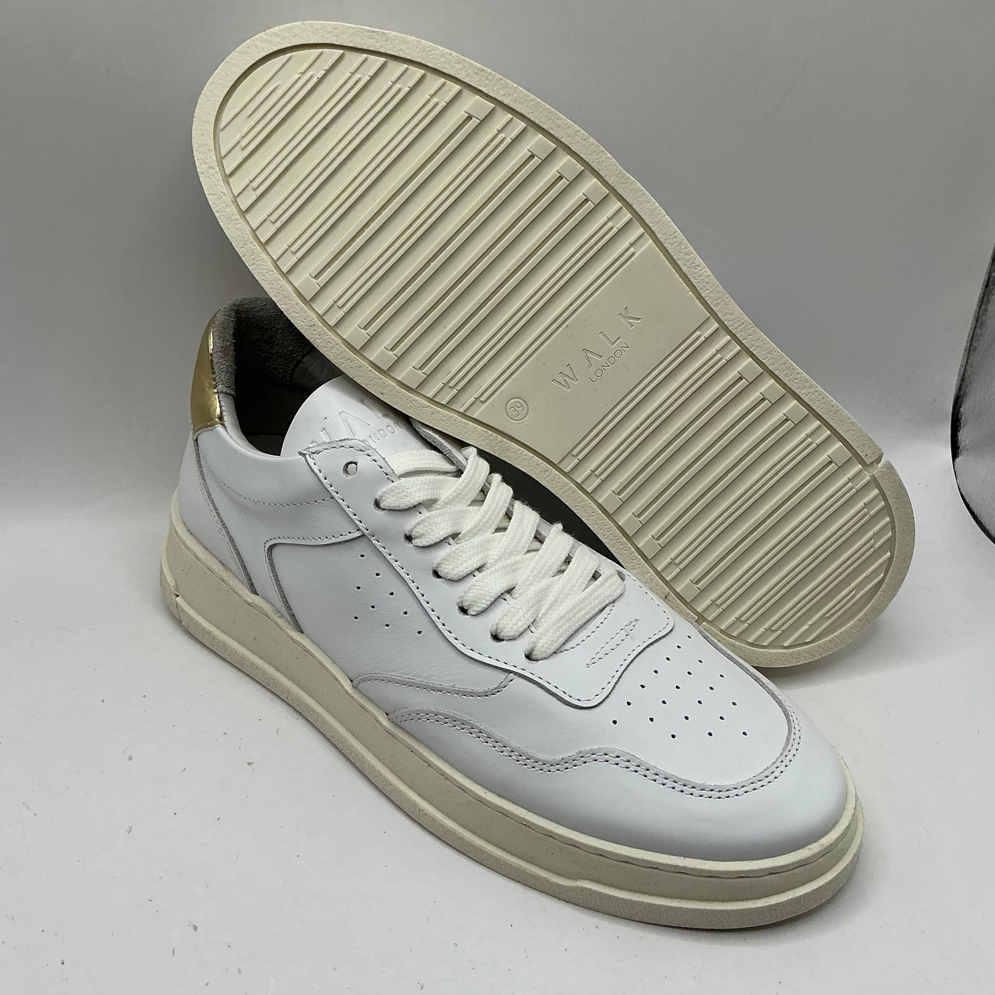 Walk London, white leather trainers