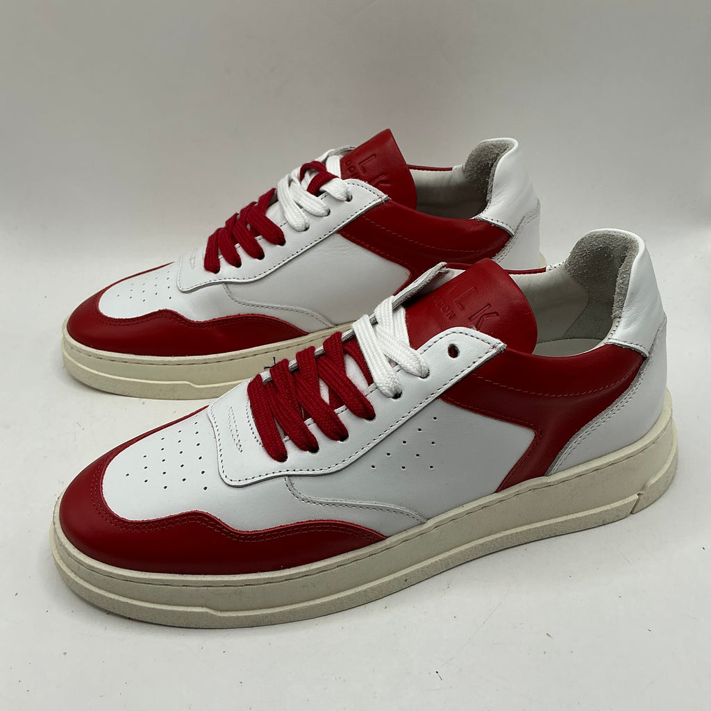 Walk London, White and Red Leather Trainers