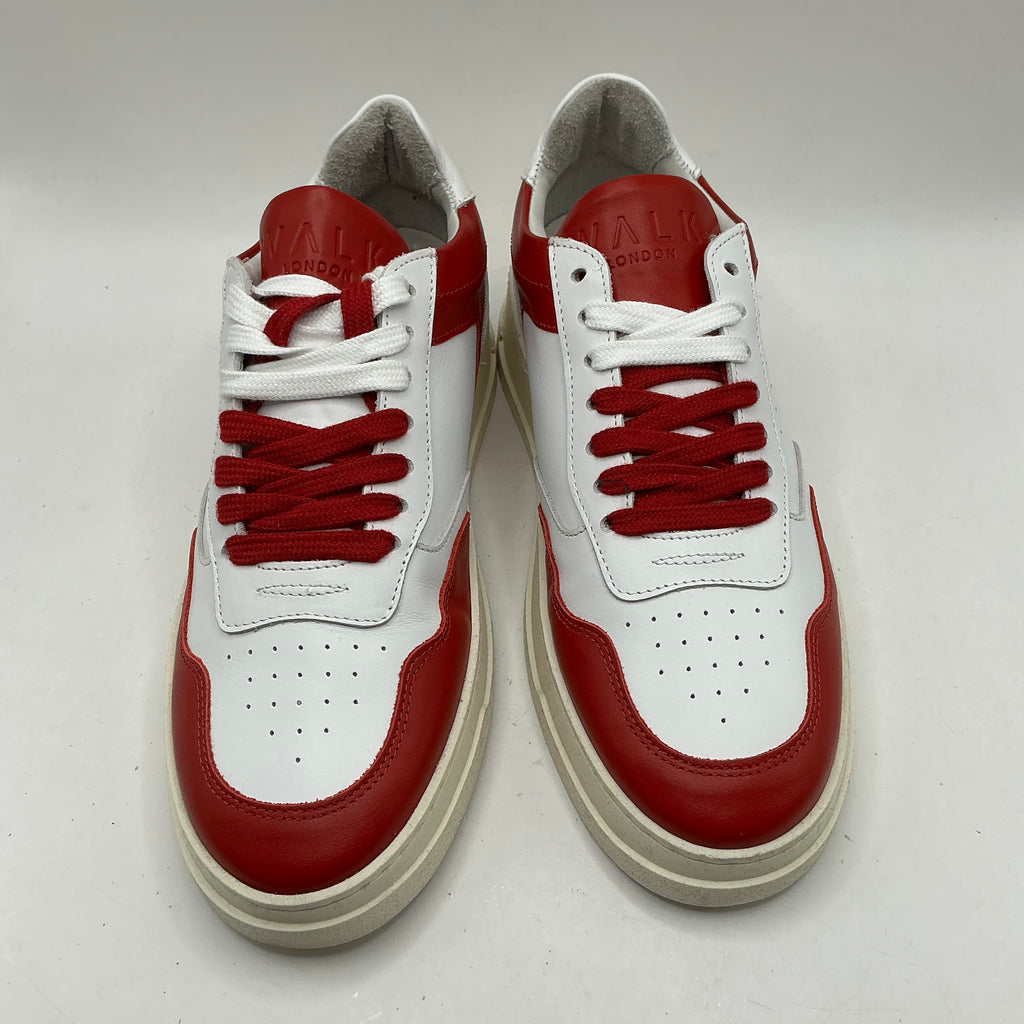 Walk London, White and Red Leather Trainers