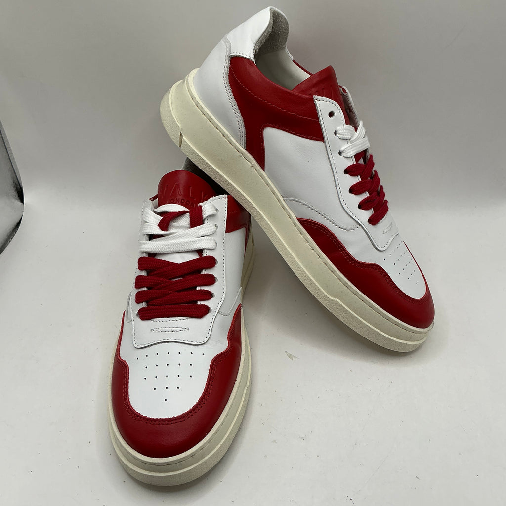 Walk London, White and Red Leather Trainers