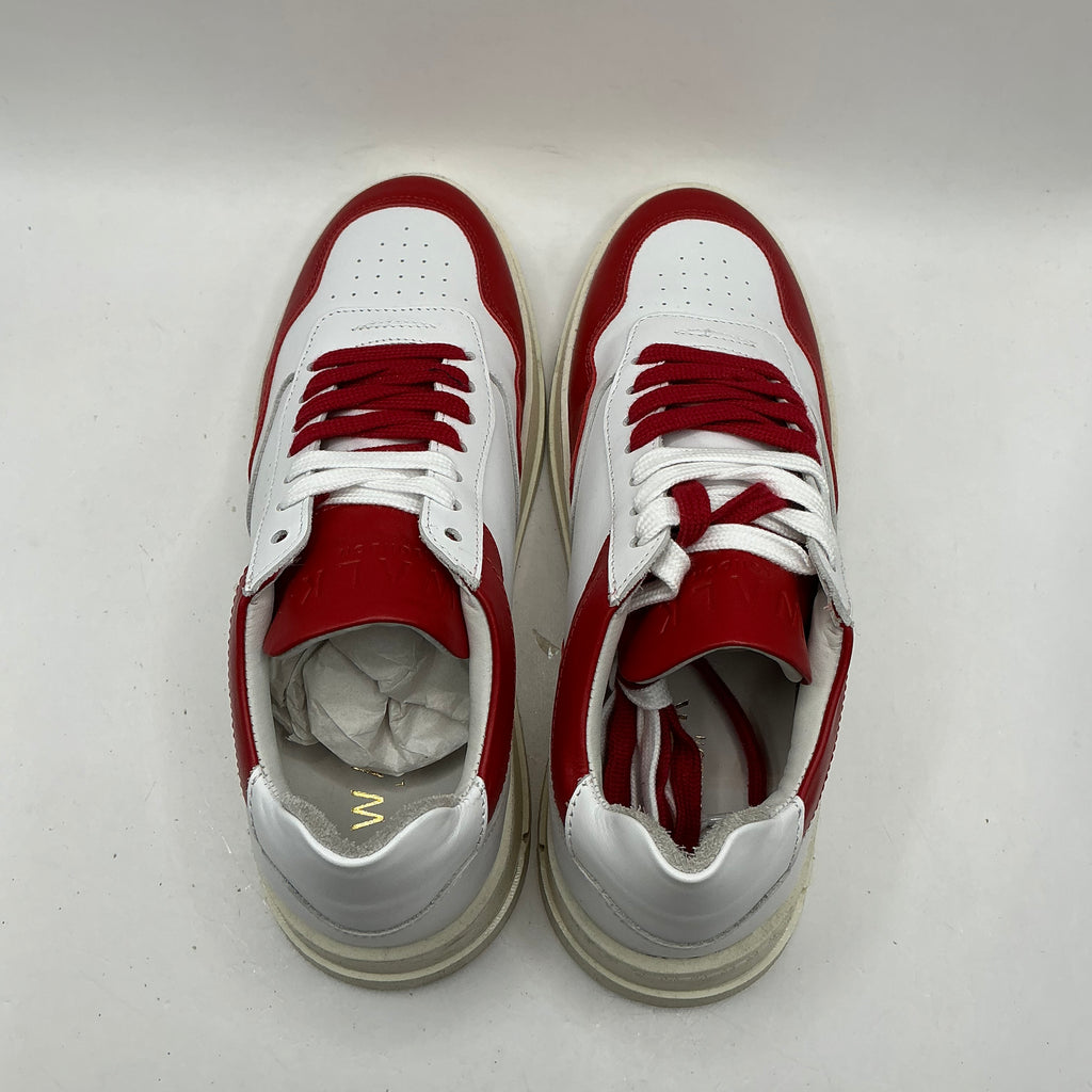 Walk London, White and Red Leather Trainers