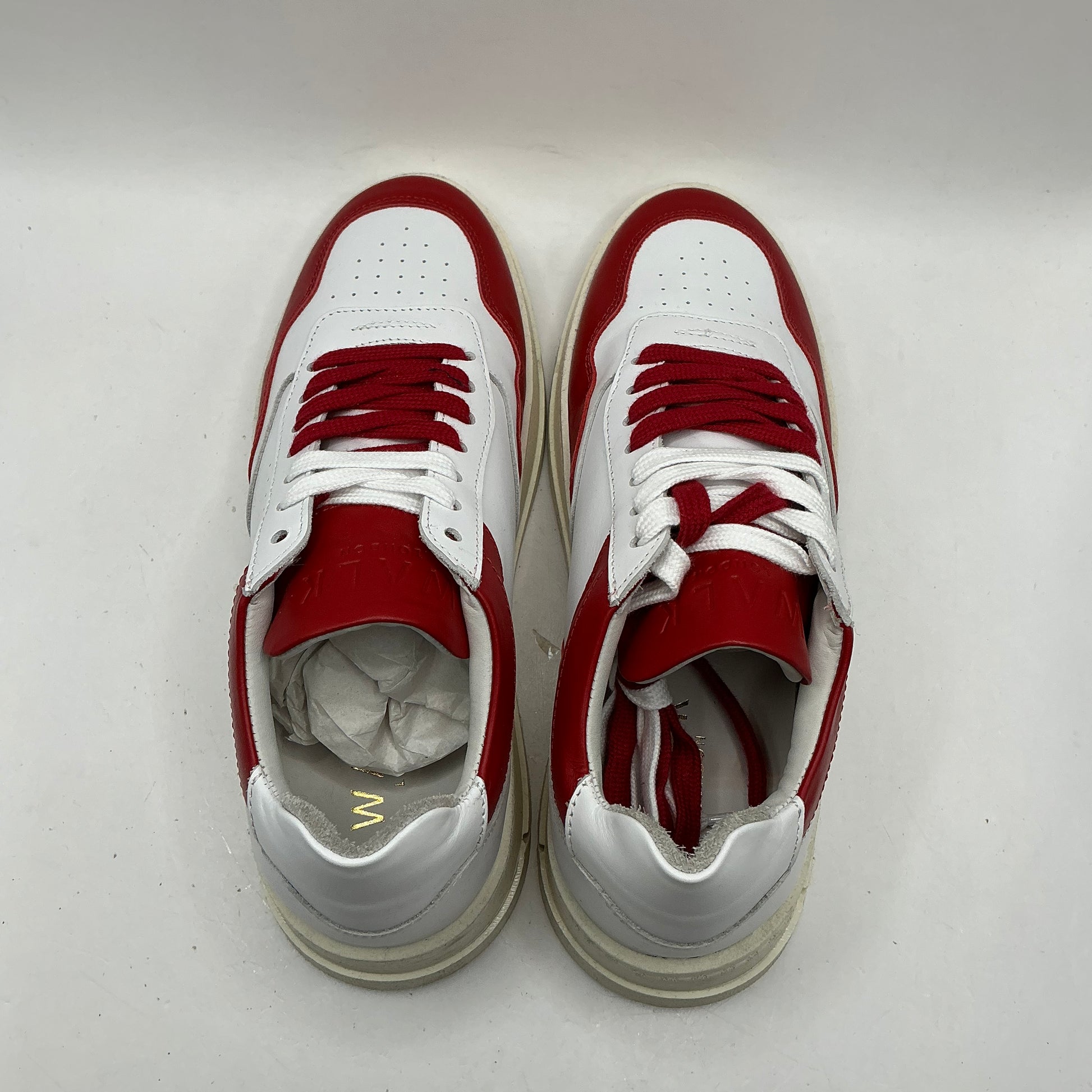 Walk London, White and Red Leather Trainers