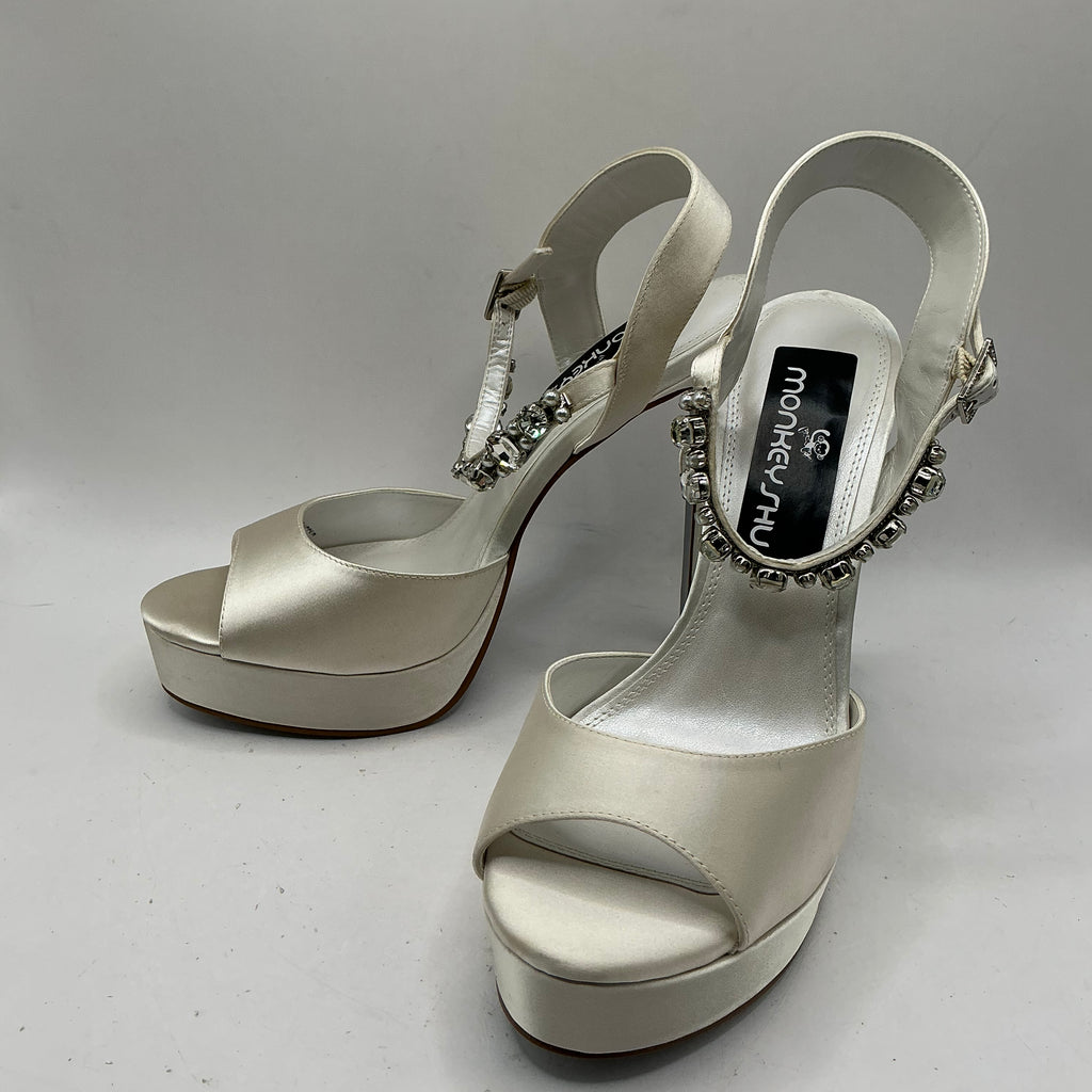 Platform Ivory Satin Platform Sandals with jewelled embellishments