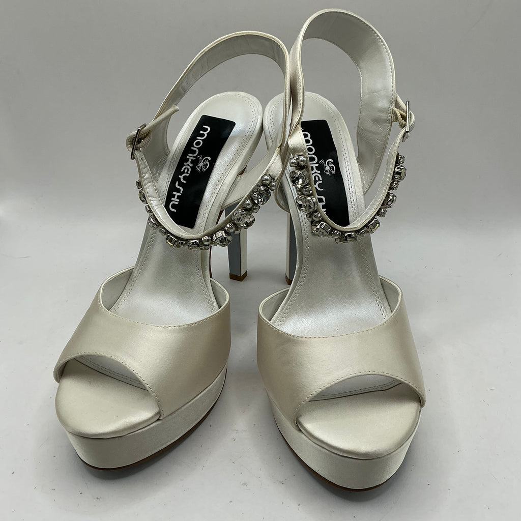 Platform Ivory Satin Platform Sandals with jewelled embellishments
