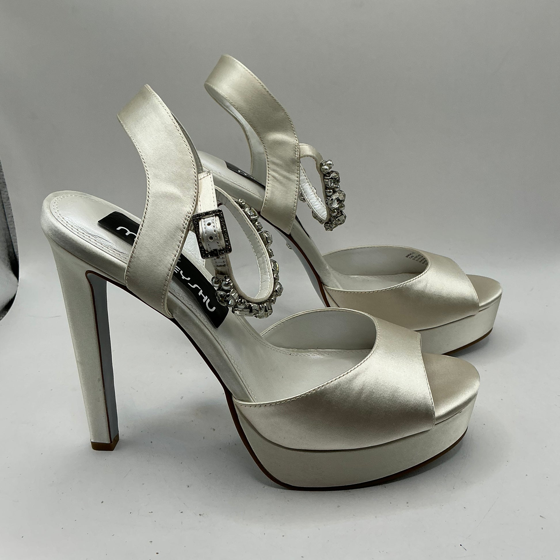 Platform Ivory Satin Platform Sandals with jewelled embellishments