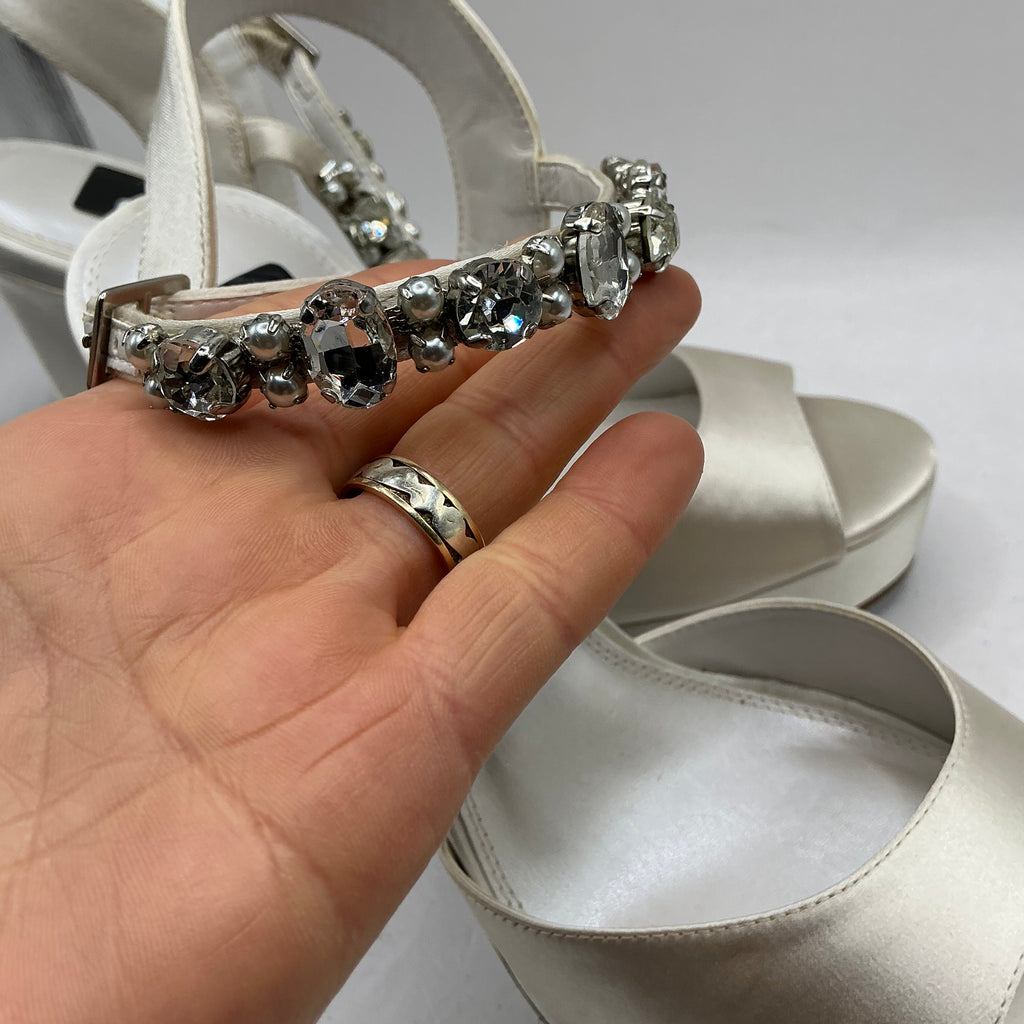 Platform Ivory Satin Platform Sandals with jewelled embellishments