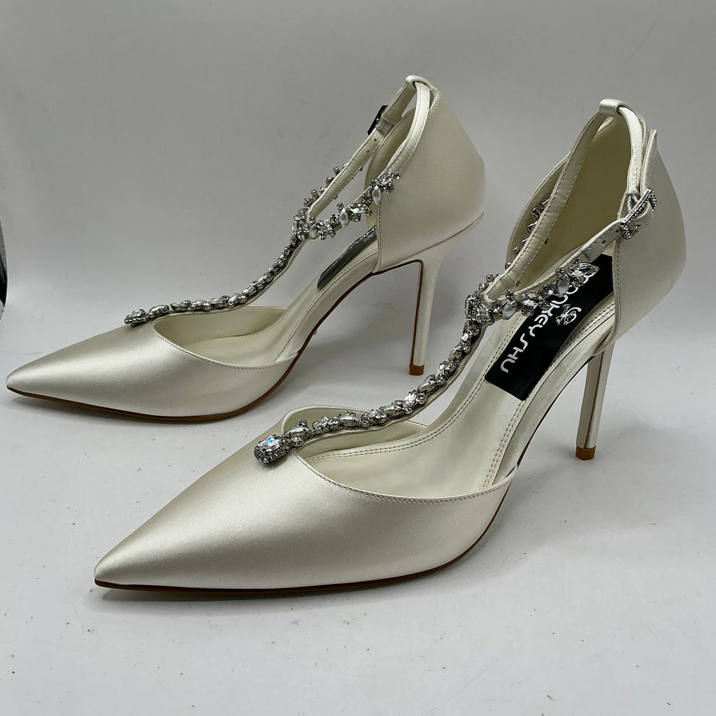 Ivory Satin Bridal Shoes, with Crystal and Pearl style embellishments, wedding, Bridesmaid