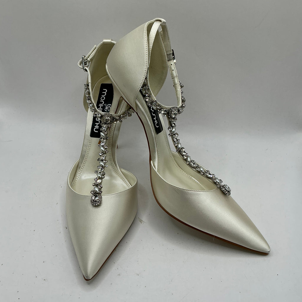 Ivory Satin Bridal Shoes, with Crystal and Pearl style embellishments, wedding, Bridesmaid