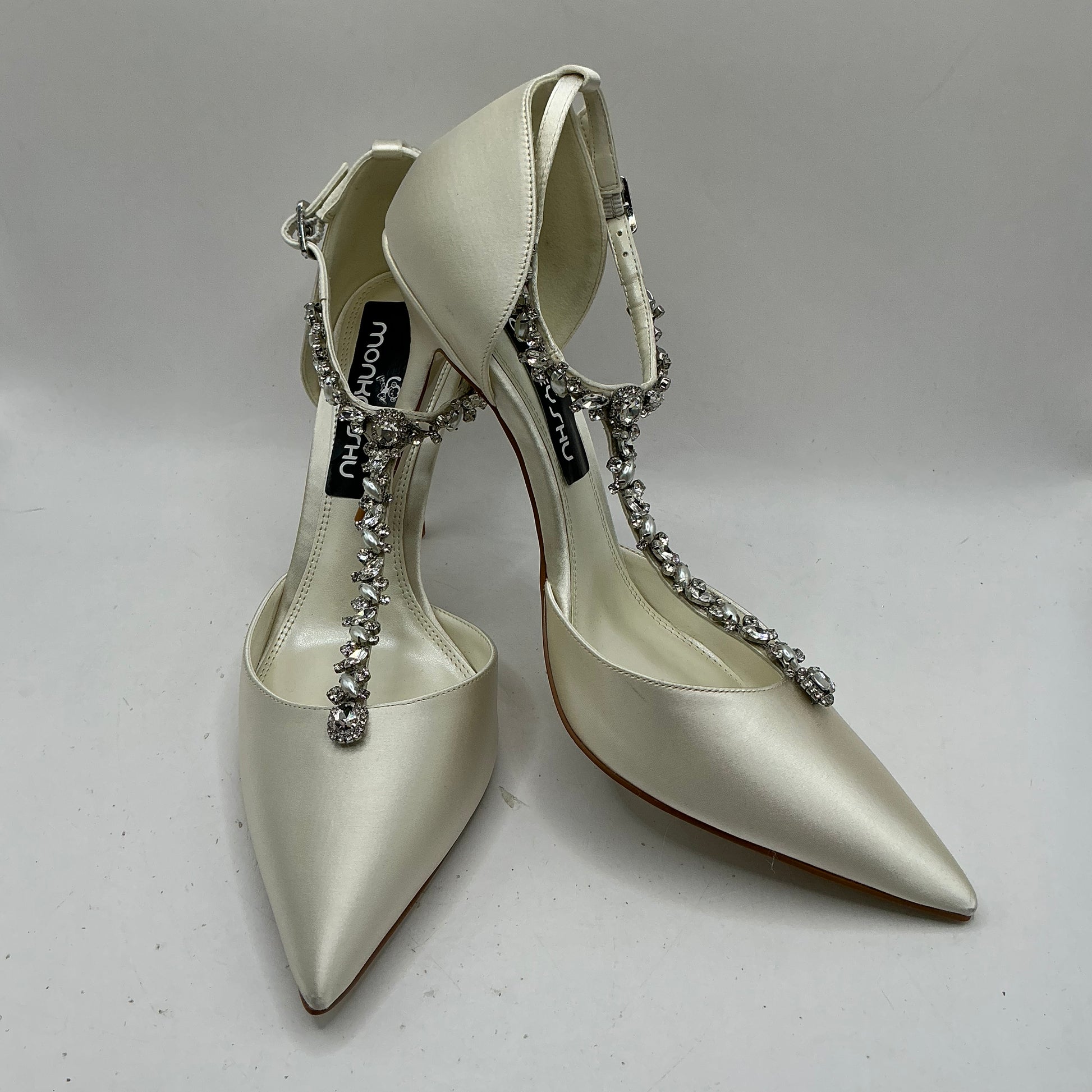 Ivory Satin Bridal Shoes, with Crystal and Pearl style embellishments, wedding, Bridesmaid