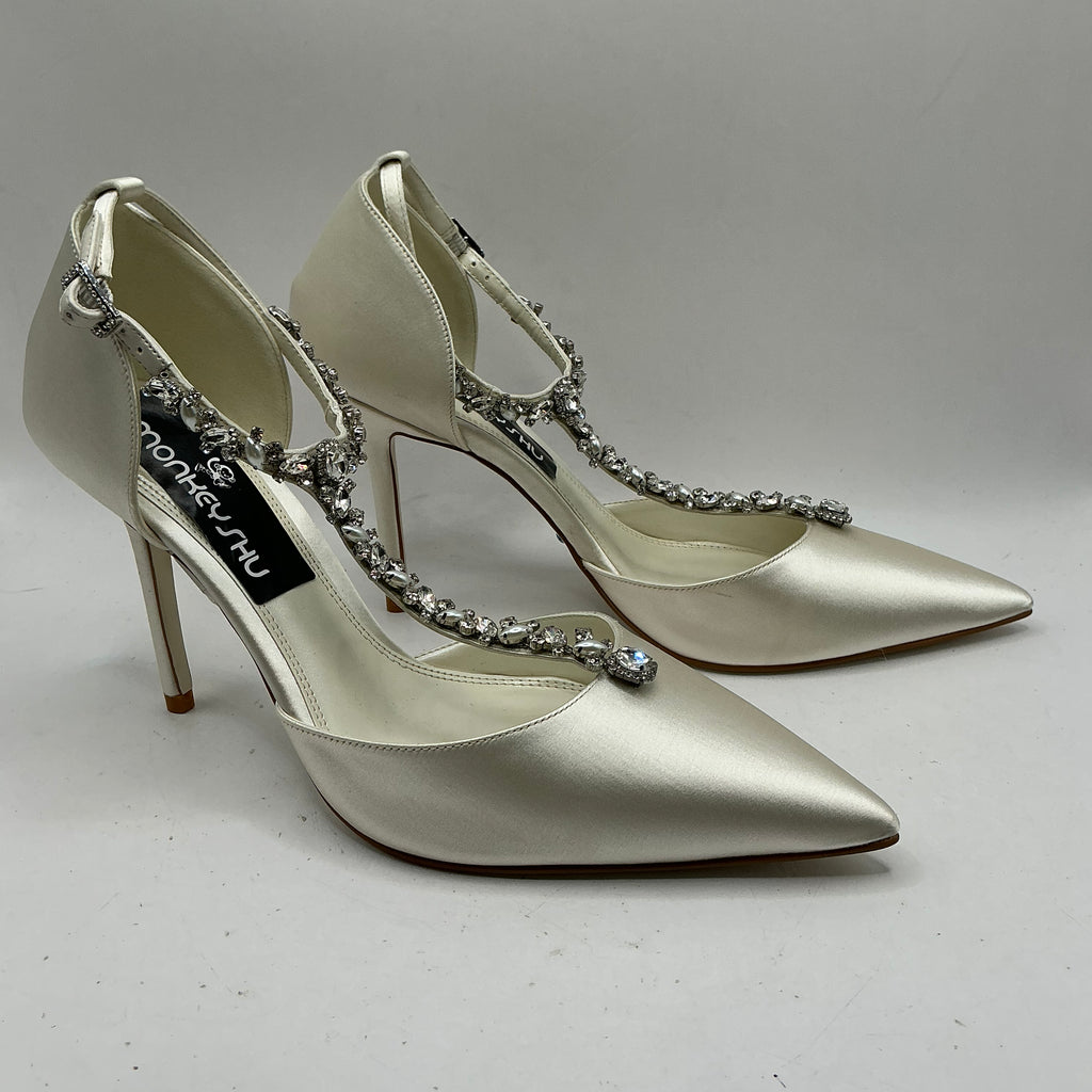Ivory Satin Bridal Shoes, with Crystal and Pearl style embellishments, wedding, Bridesmaid