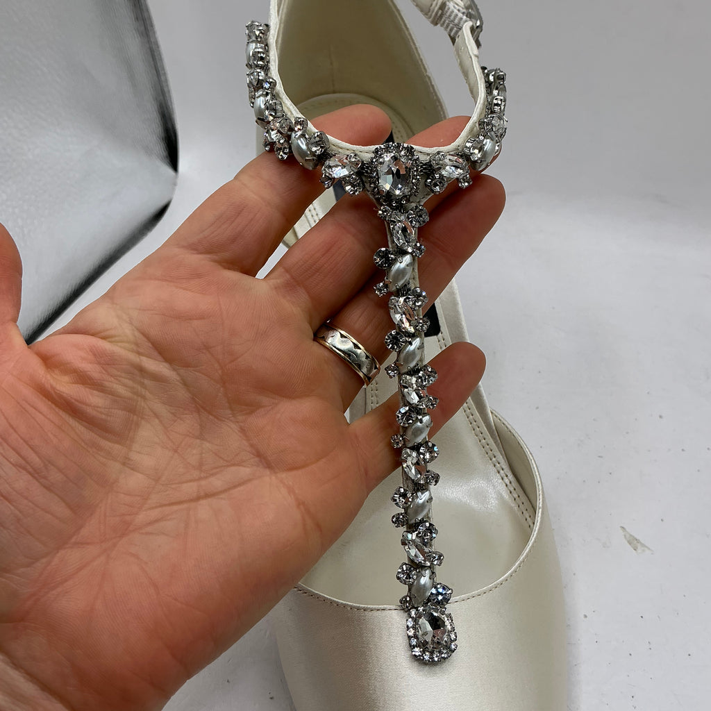 Ivory Satin Bridal Shoes, with Crystal and Pearl style embellishments, wedding, Bridesmaid