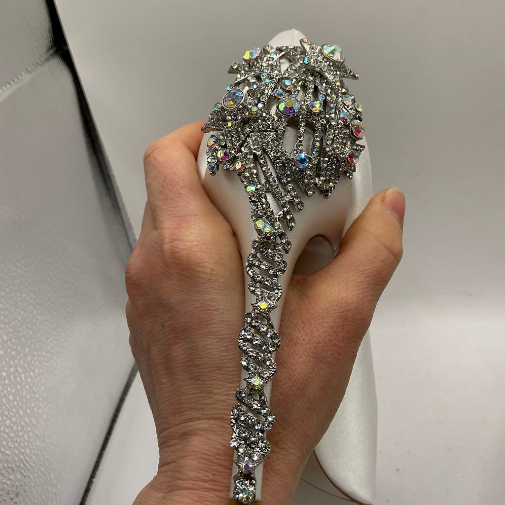 White Satin Wedding Shoes With Sparkling embellishment on heels, Wedding, Bridesmaid