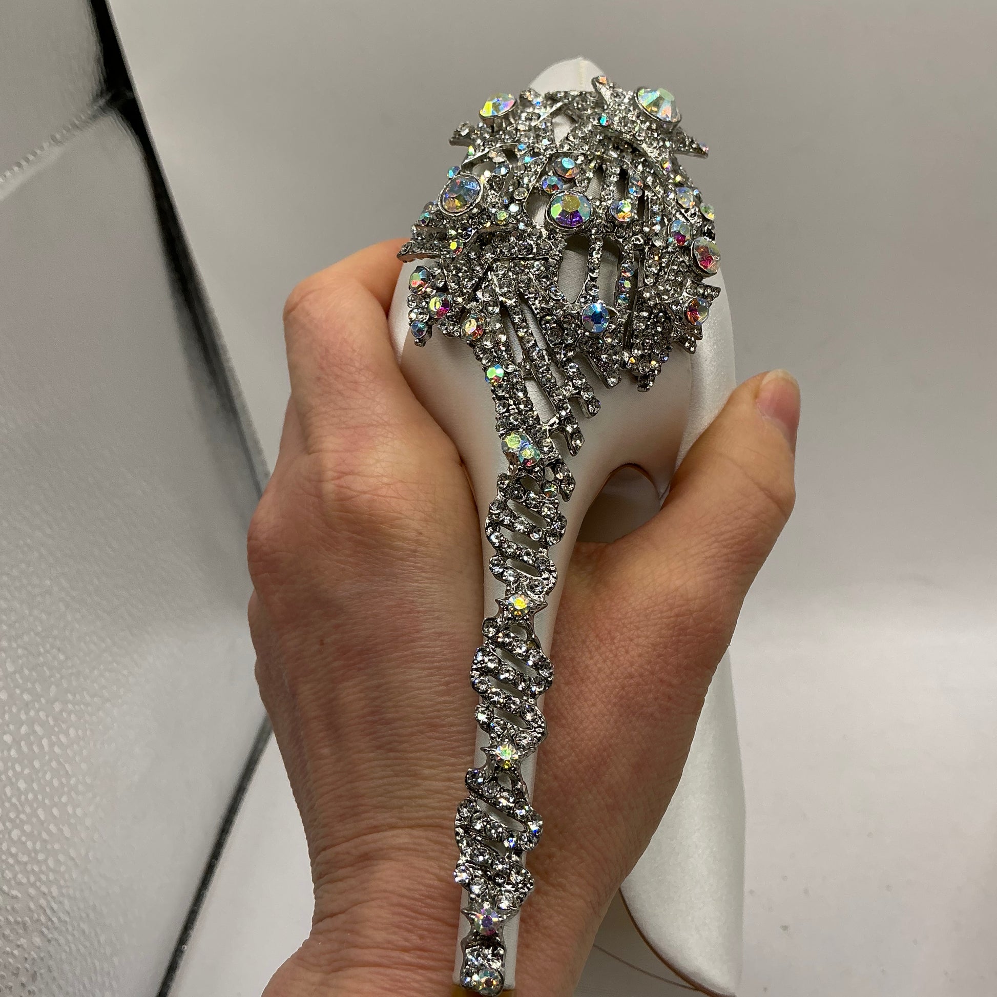 White Satin Wedding Shoes With Sparkling embellishment on heels, Wedding, Bridesmaid