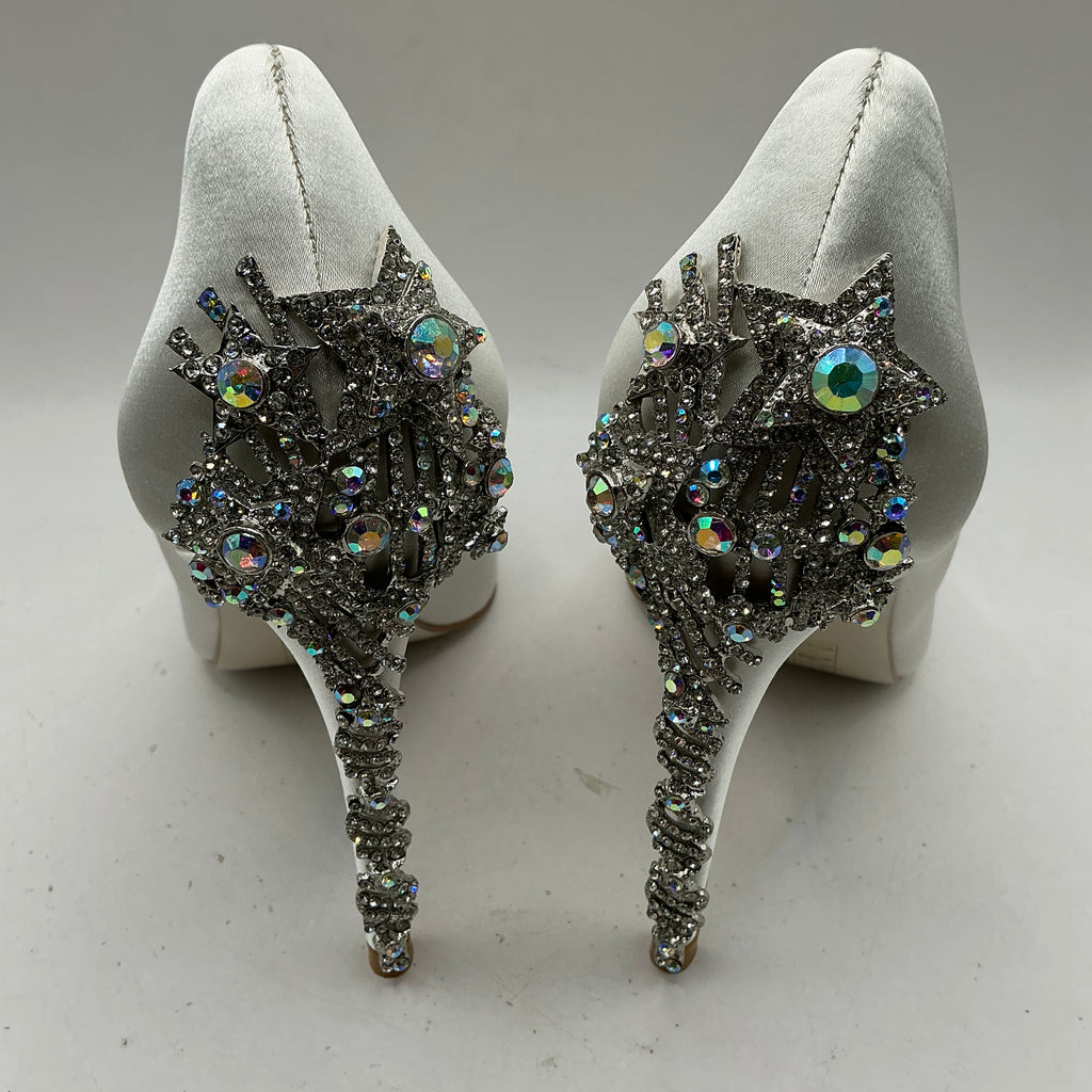 White Satin Wedding Shoes With Sparkling embellishment on heels, Wedding, Bridesmaid