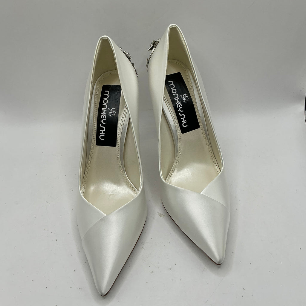 White Satin Wedding Shoes With Sparkling embellishment on heels, Wedding, Bridesmaid