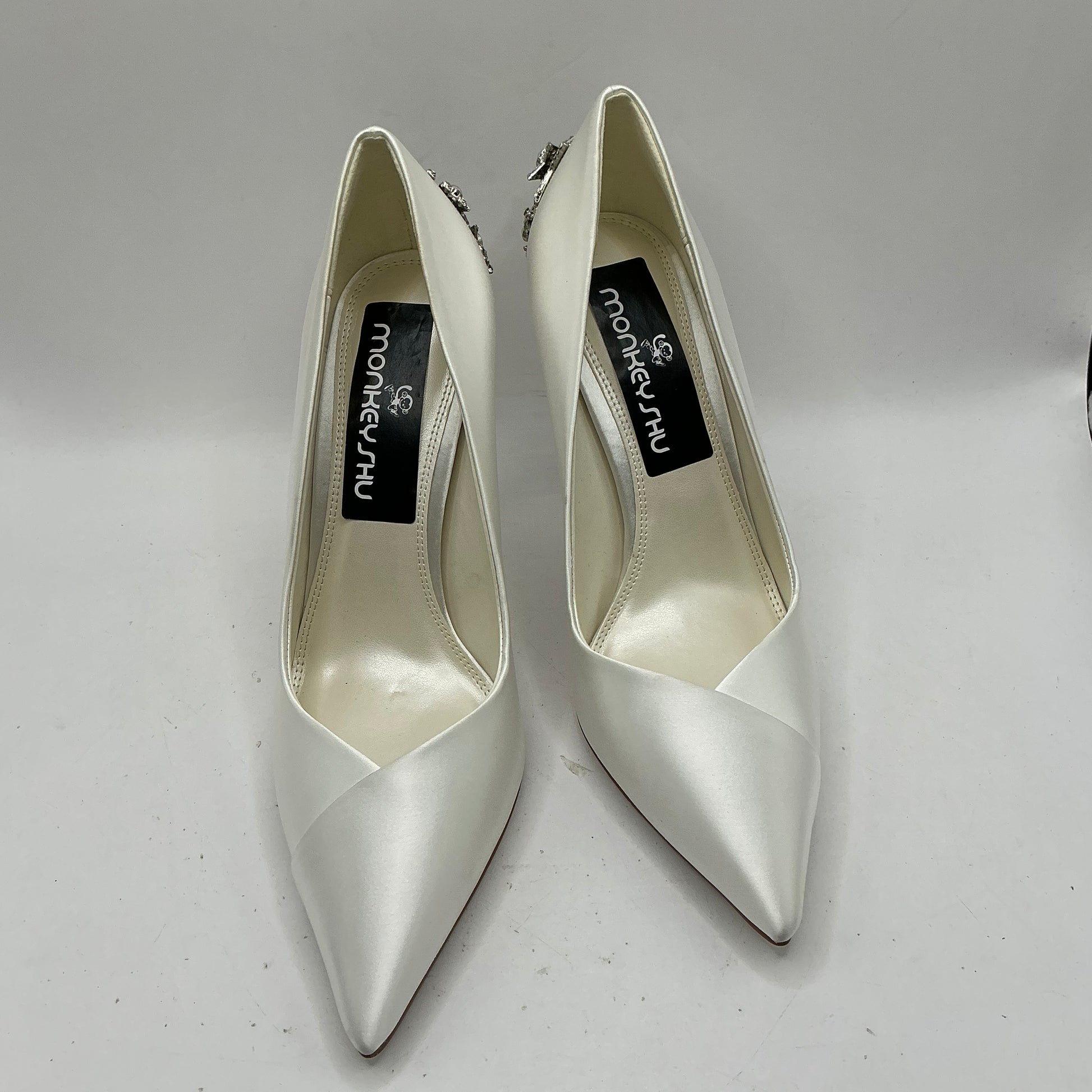 White Satin Wedding Shoes With Sparkling embellishment on heels, Wedding, Bridesmaid