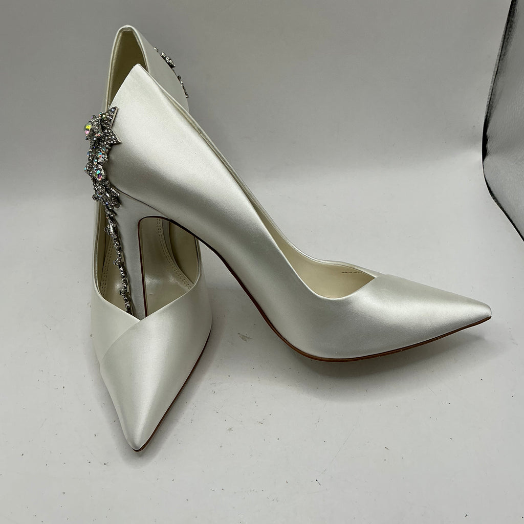 White Satin Wedding Shoes With Sparkling embellishment on heels, Wedding, Bridesmaid