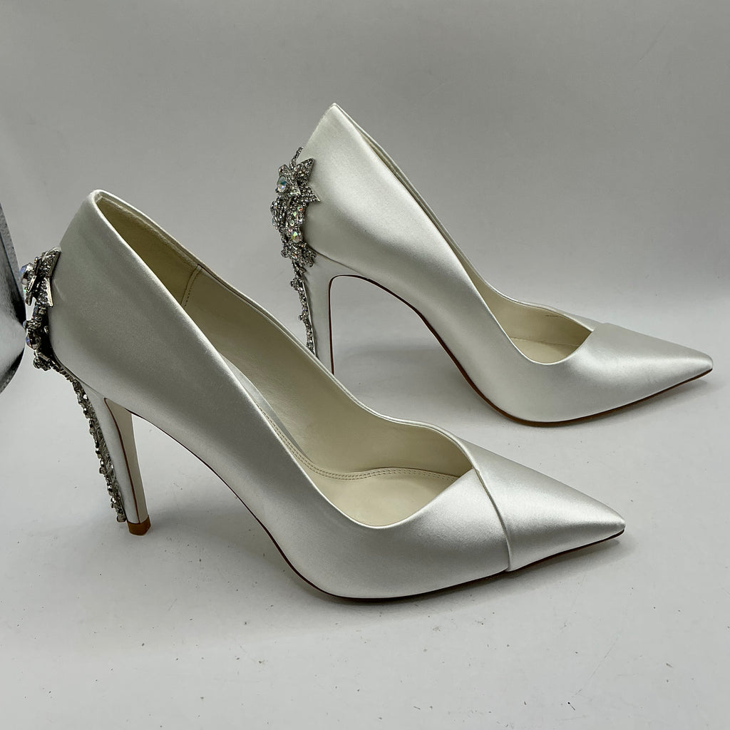 White Satin Wedding Shoes With Sparkling embellishment on heels, Wedding, Bridesmaid