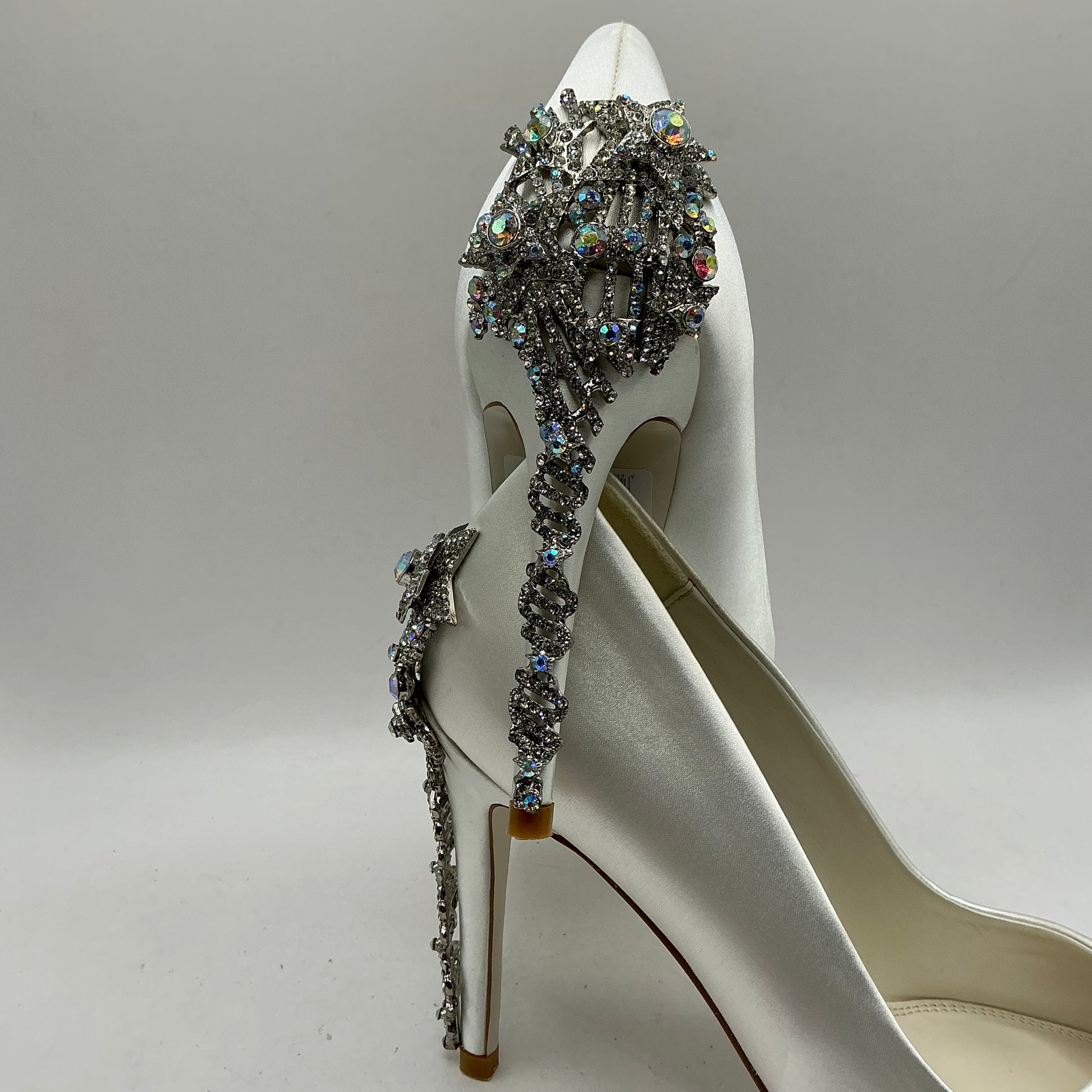 White Satin Wedding Shoes With Sparkling embellishment on heels, Wedding, Bridesmaid