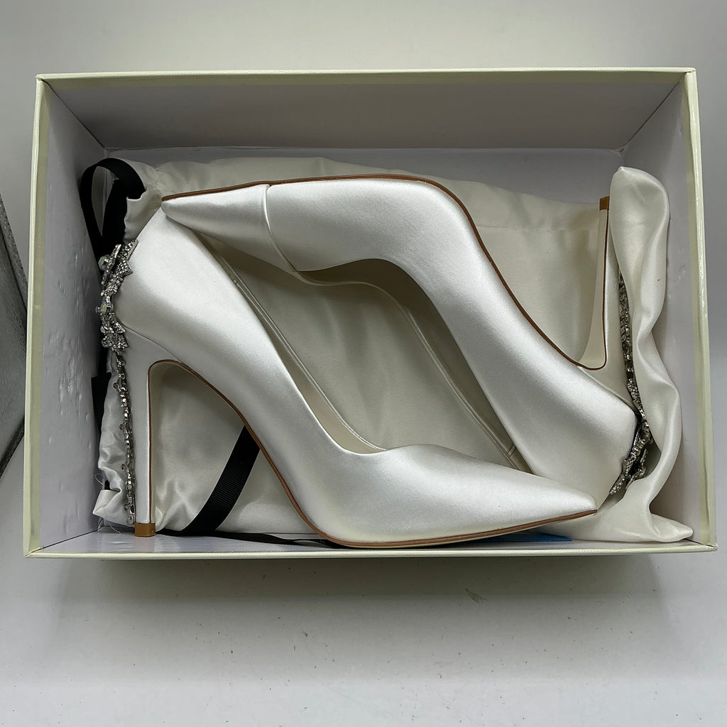 White Satin Wedding Shoes With Sparkling embellishment on heels, Wedding, Bridesmaid